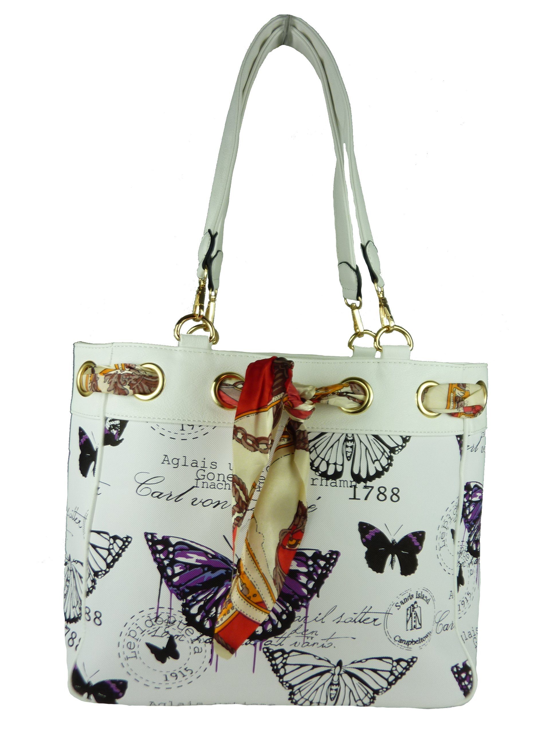 Taschen4life Shopper Damen Shoppertasche Butterfly - große moderne Schultertasche 5817, im casual Vintage Stil lilac | Trachtentaschen