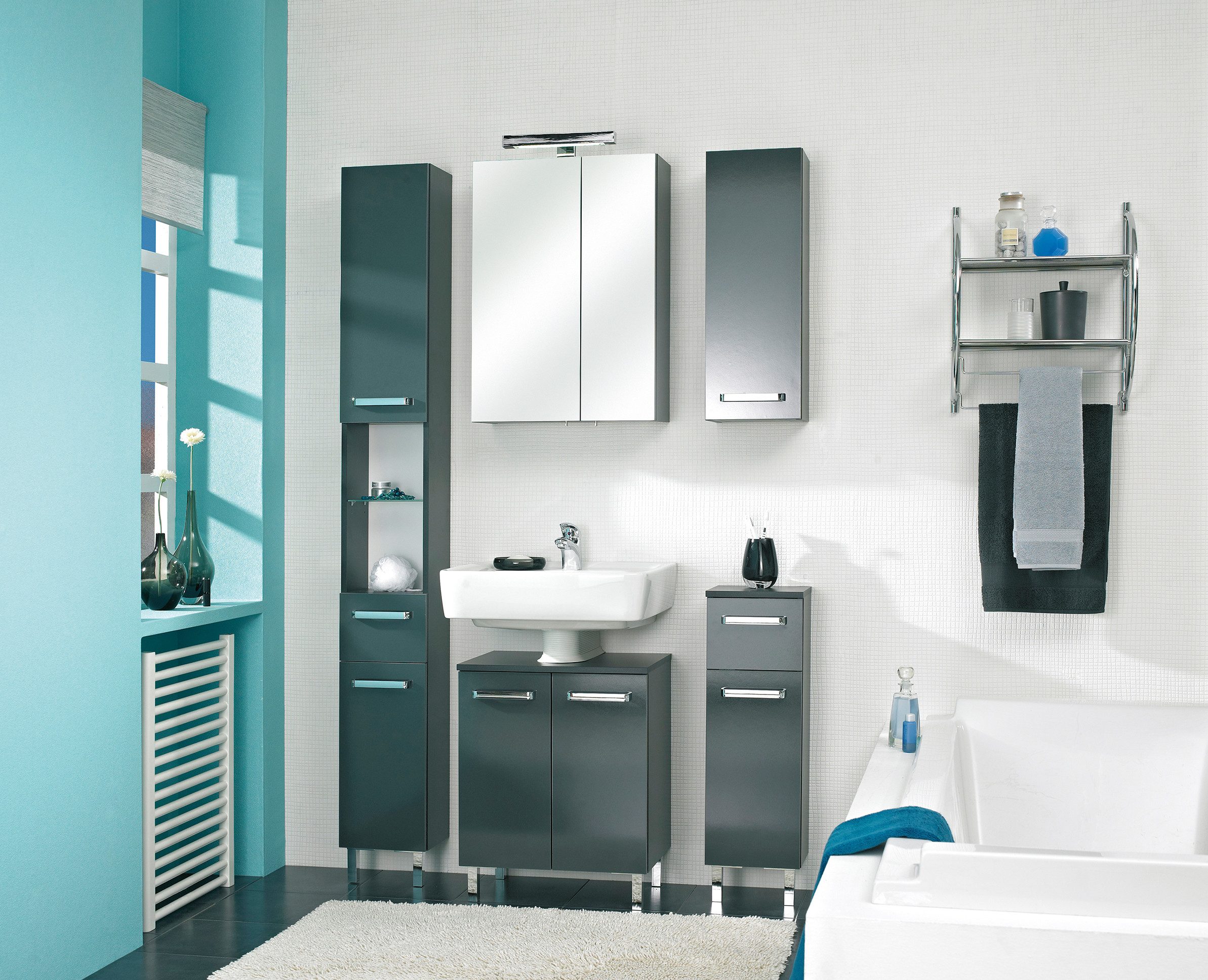 Saphir Badmöbel-Set Quickset 311 5-teilig, Waschbeckenunterschrank und LED-Spiegelschrank, (Set, 5-St), inkl. Türdämpfer, Badezimmer-Set ohne Waschbecken, Badezimmer Schrank