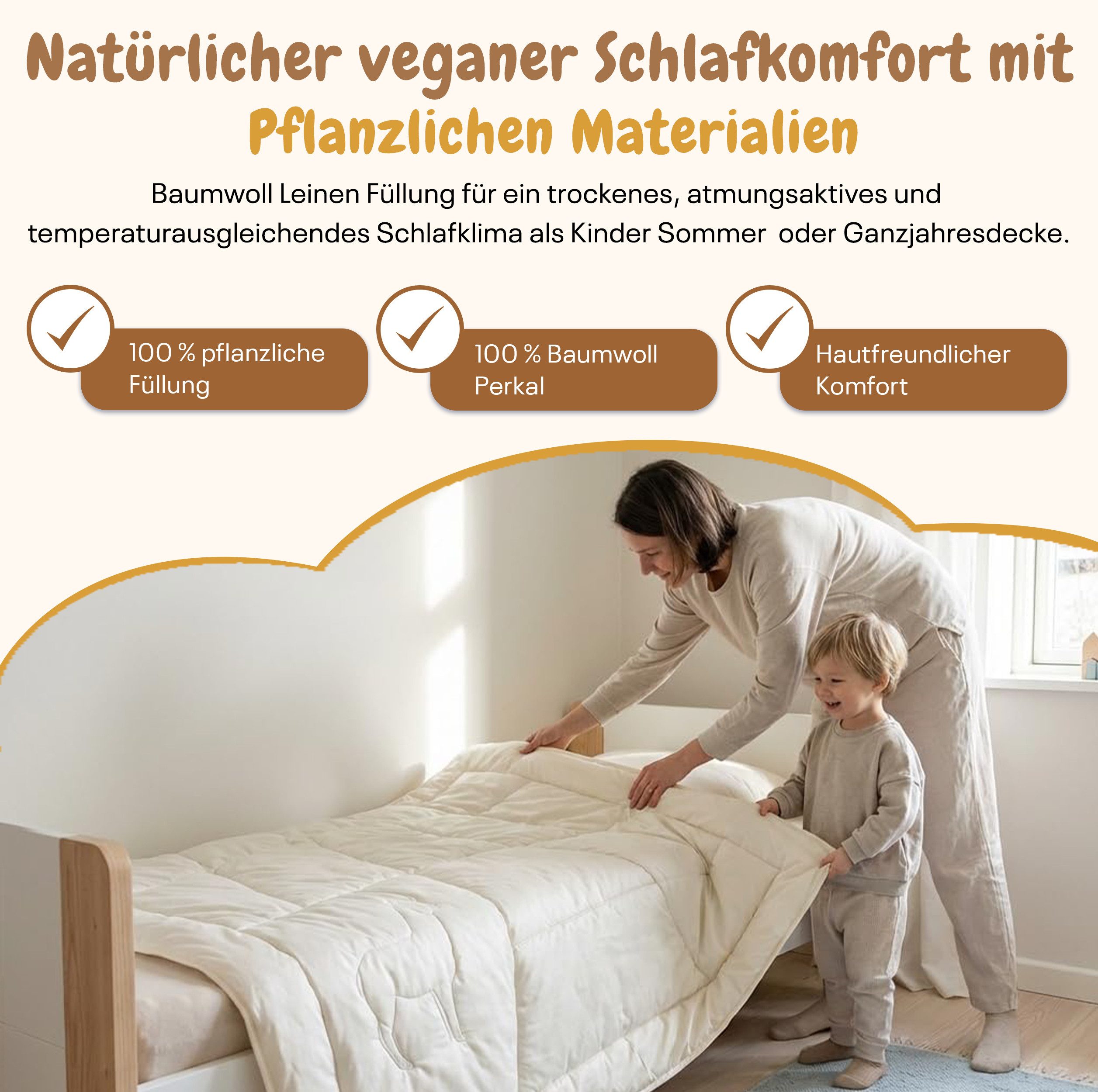 geborgenschlafen Naturfaserbettdecke aus Baumwolle & Leinen – Bio Ganzjahresdecke - vegan, Füllung: 60% Leinen und 40% Baumwolle, Für alle Jahreszeiten – temperaturausgleichend