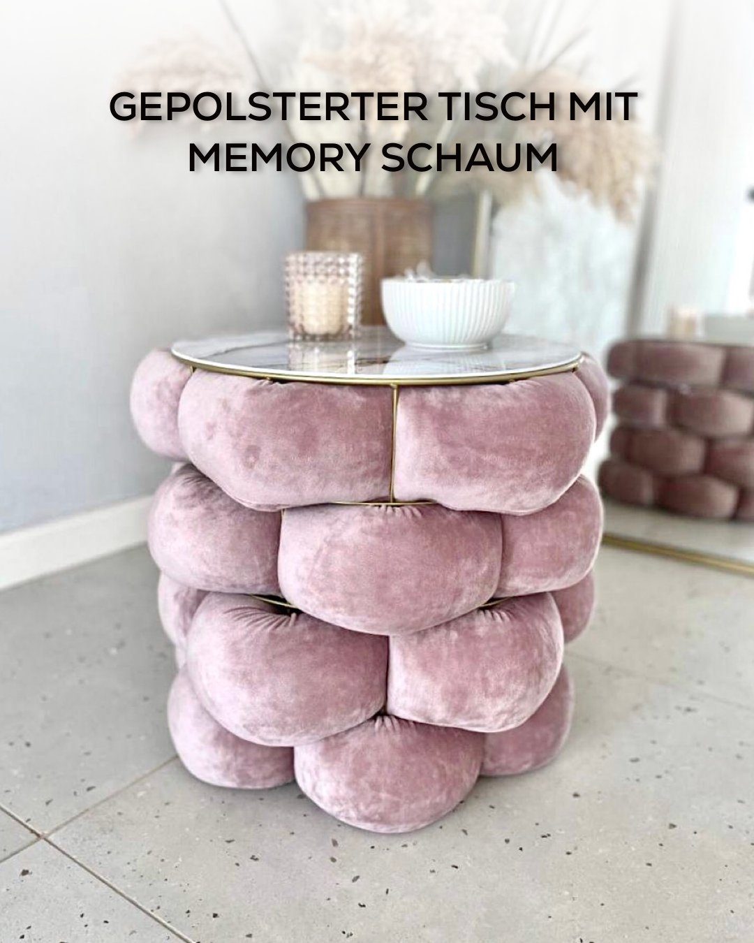 STM Company Couchtisch Runde Tische mit Memory Schaum 40 cm (mit Korbfunktion), Marmormuster Rosa | Grauer Marmor