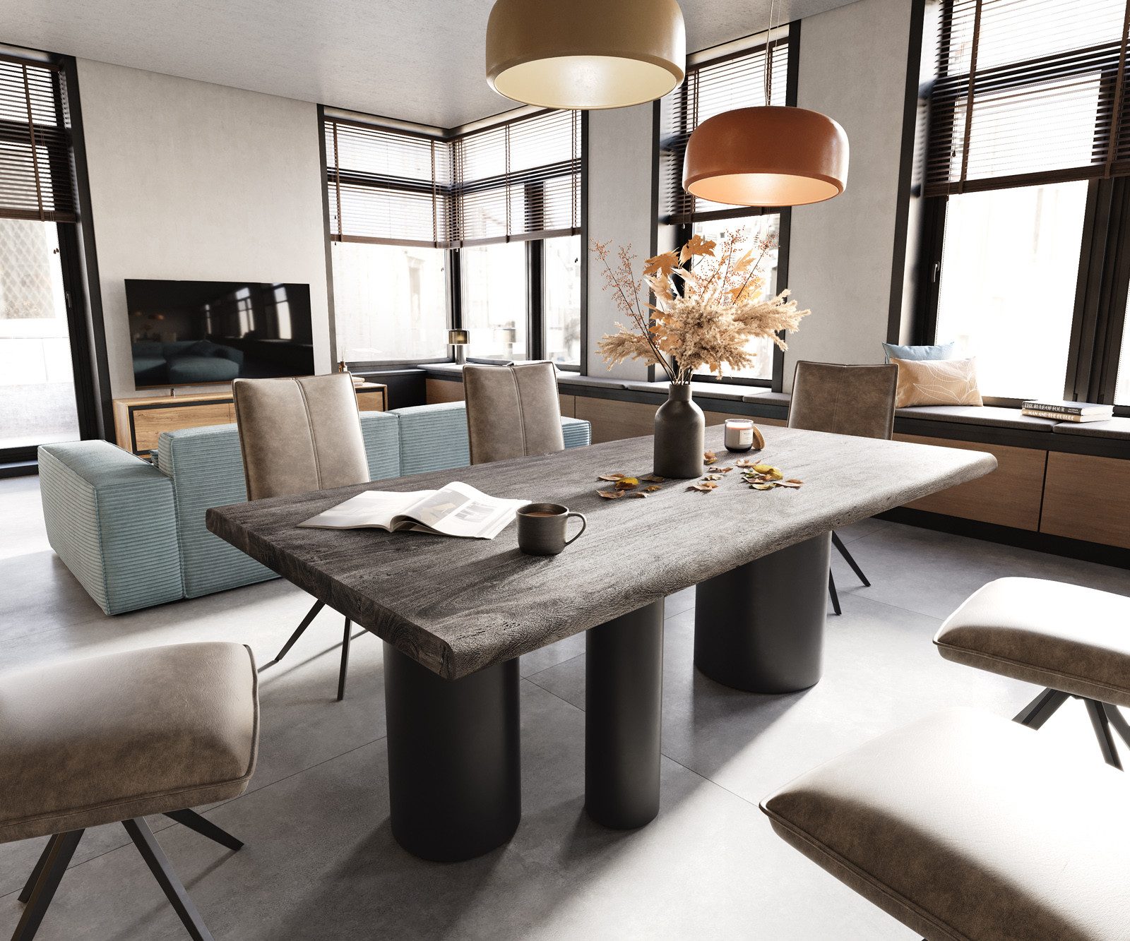 DELIFE Esstisch Edge, Akazie Platin 200x100 günstig online kaufen