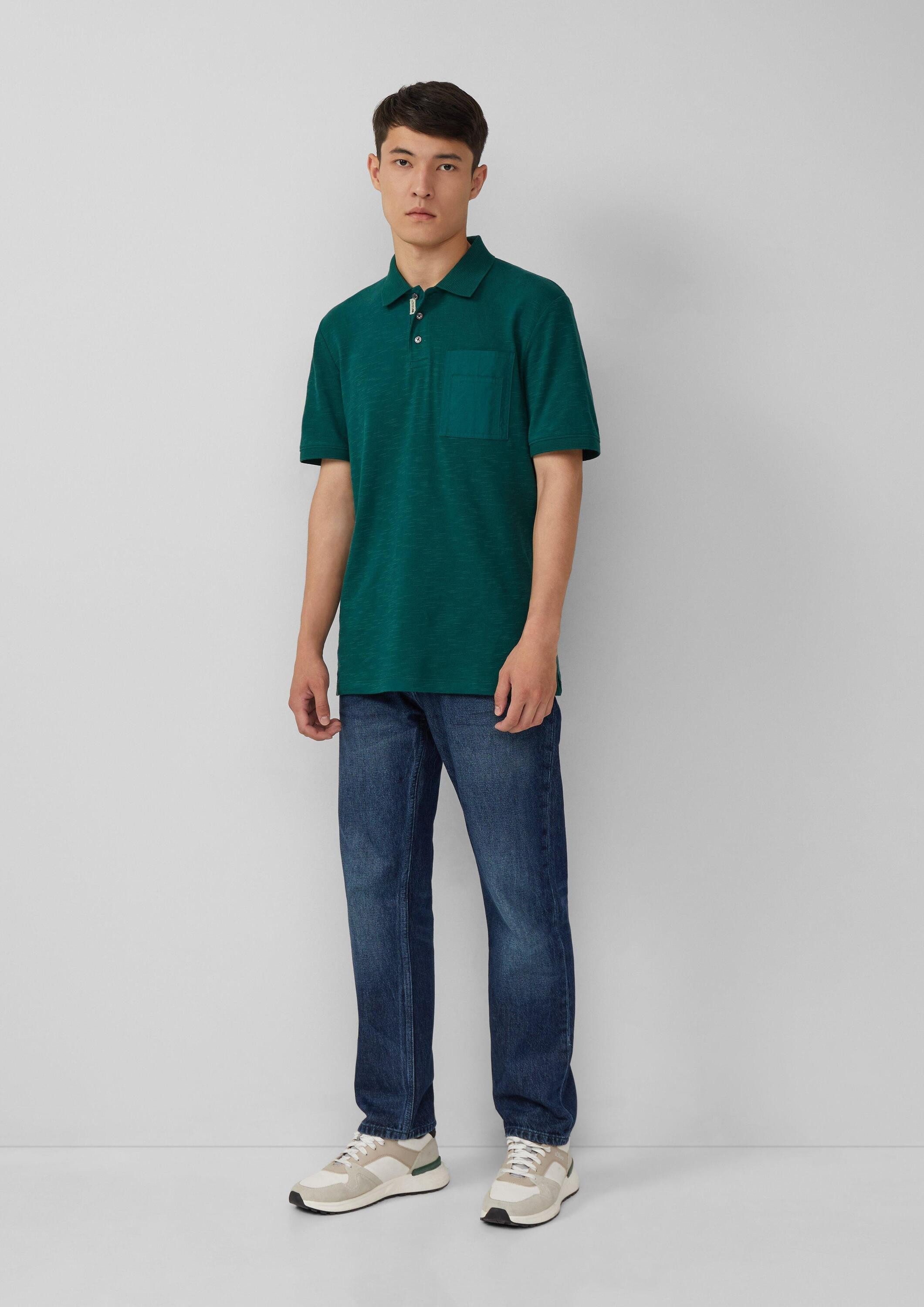s.Oliver Kurzarmshirt Polo-Shirt Poloshirt mit Flammgarnstruktur und Brusttasche