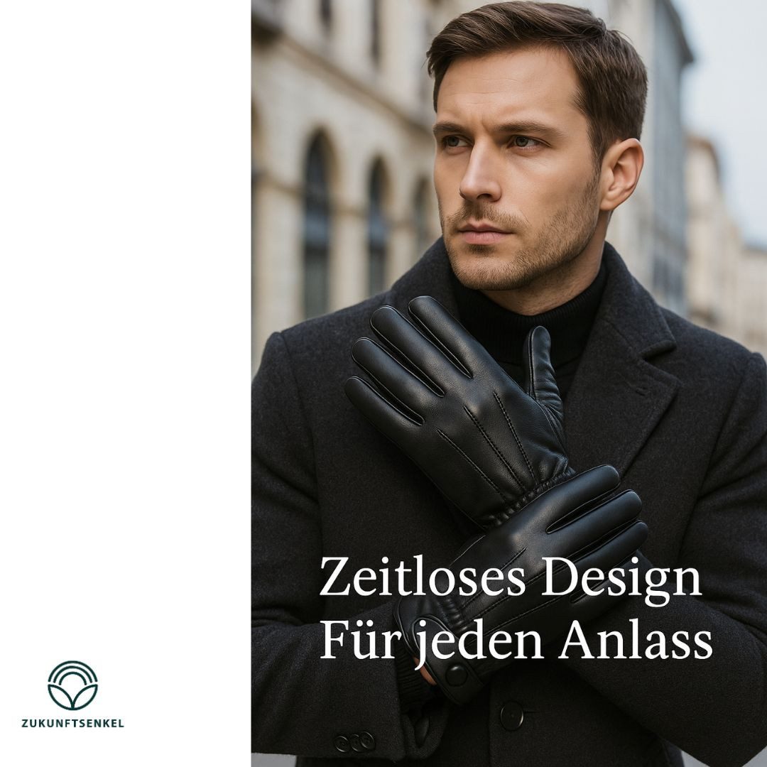 ZUKUNFTSENKEL Lederhandschuhe Echtleder Handschuhe Herren – (Warm, winddicht & bequem) Winterhandschuhe mit Fellfutter & Knopfverschluss