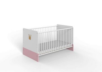 Stylefy Babymöbel-Set Emilie II Weiß Pastellrosa, (Babyzimmer-Set, Set (4-St), bestehend aus 1xBabybett, 1xDrehtürenschrank, 1xWickelkommode, 1xWandregal, mit Bettkasten und Spiegel, Soft-Close Funktion, Modern