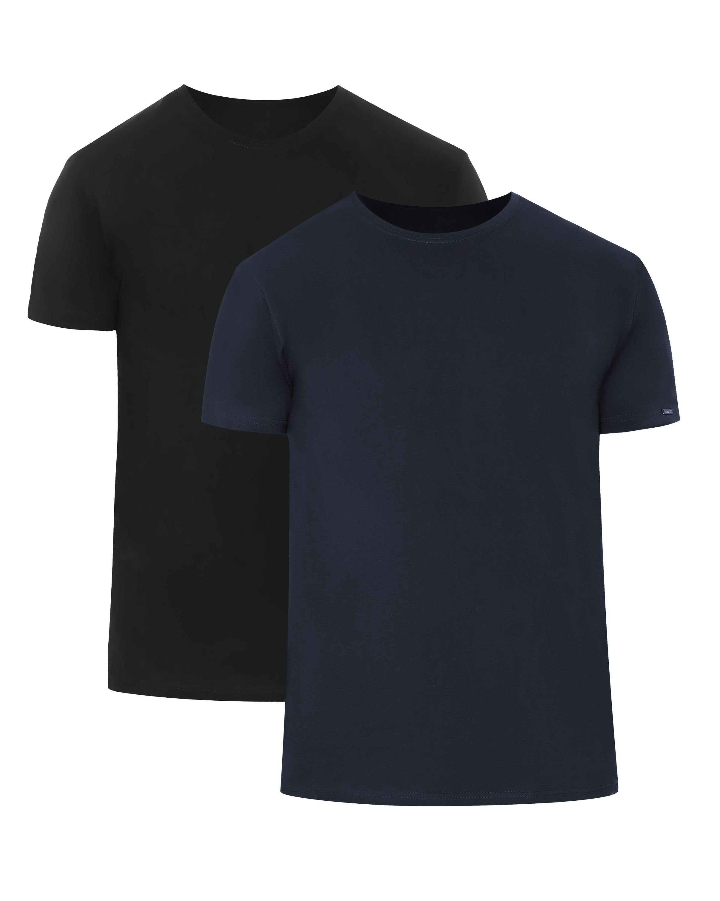 Cornette T-Shirt Herren T-Shirts mit U-Ausschnitt 2er Pack CR068 (1-tlg) Schwarz/Marineblau (2 Pack)