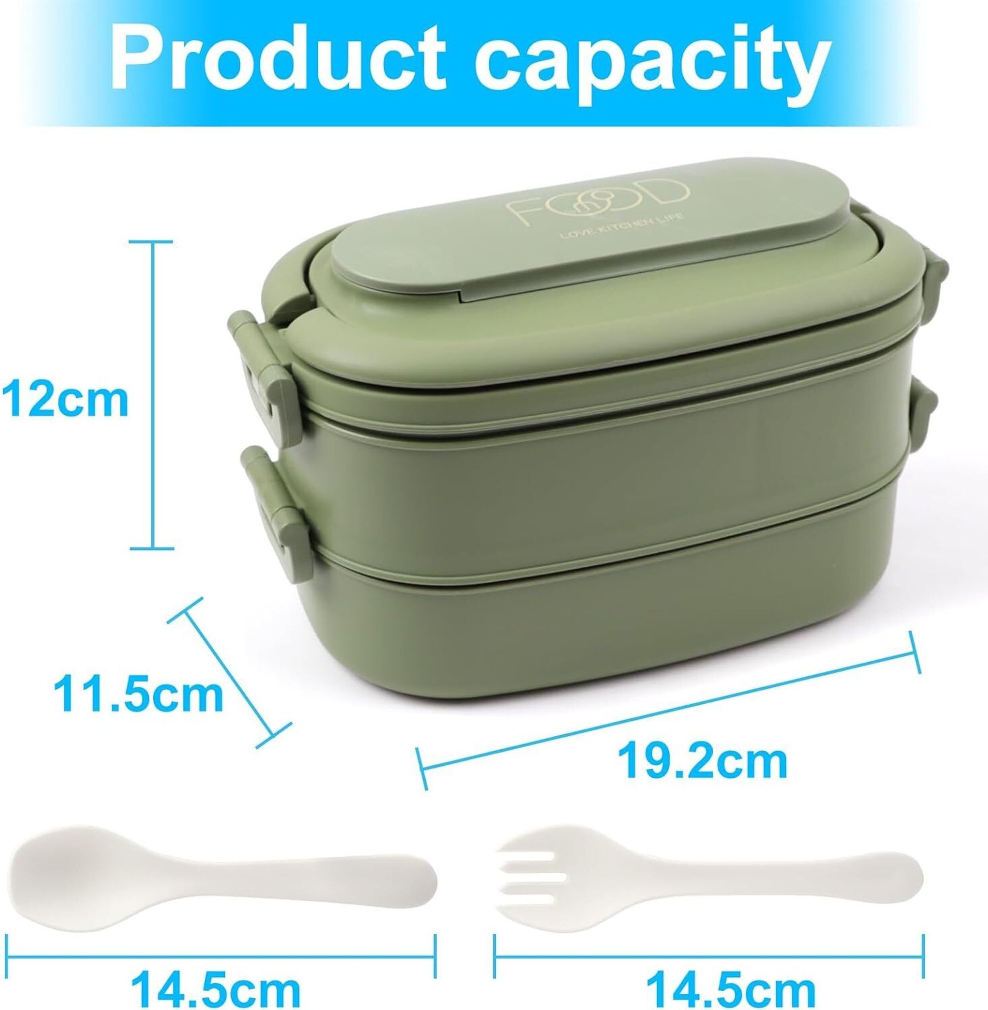 FELIXLEO Lunchbox Lunchbox 2 Etagen 1550ml Brotdose mit Besteck 3 Fächer Hellblau