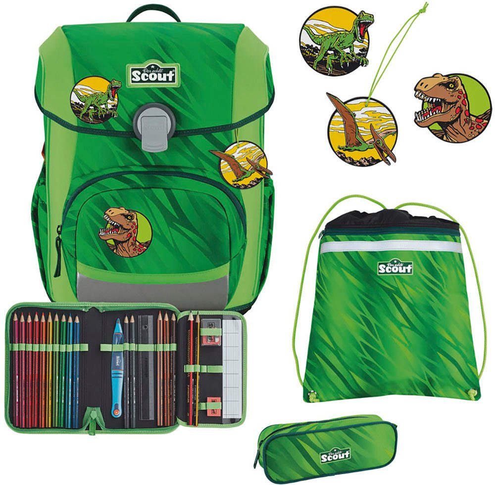 Scout Schulranzen Neo, Dino Rex (Set, 4-tlg), 2 Funny Snaps Move; enthält recyceltes Material