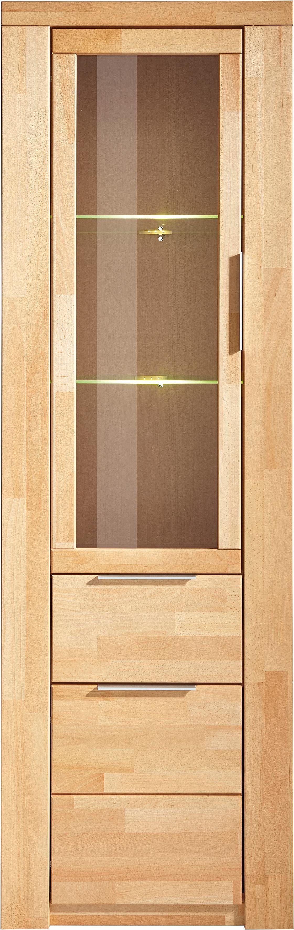 Home affaire Vitrine ZARA75, 2 Glasboden variabel, Türen L/R, 1 Schublade, Wohnzimmer B/T/H:60/40/190cm,Front massivholz,5 Fächer,Griffe silberfarben, geölt