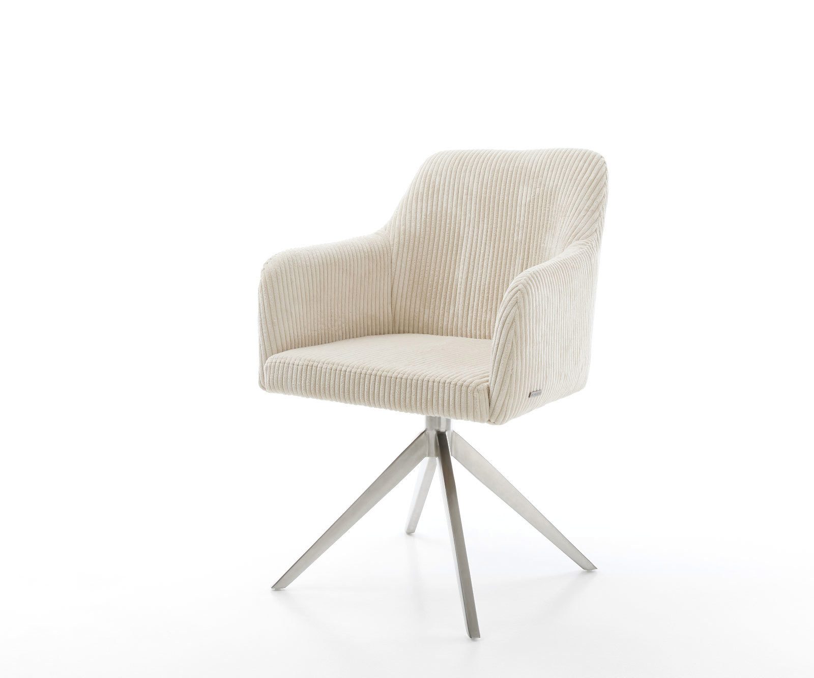 DELIFE Polsterstuhl Greg-Flex, Kreuzgestell breit Edelstahl Cord Beige 360° drehbar Wippfunktion Tasc