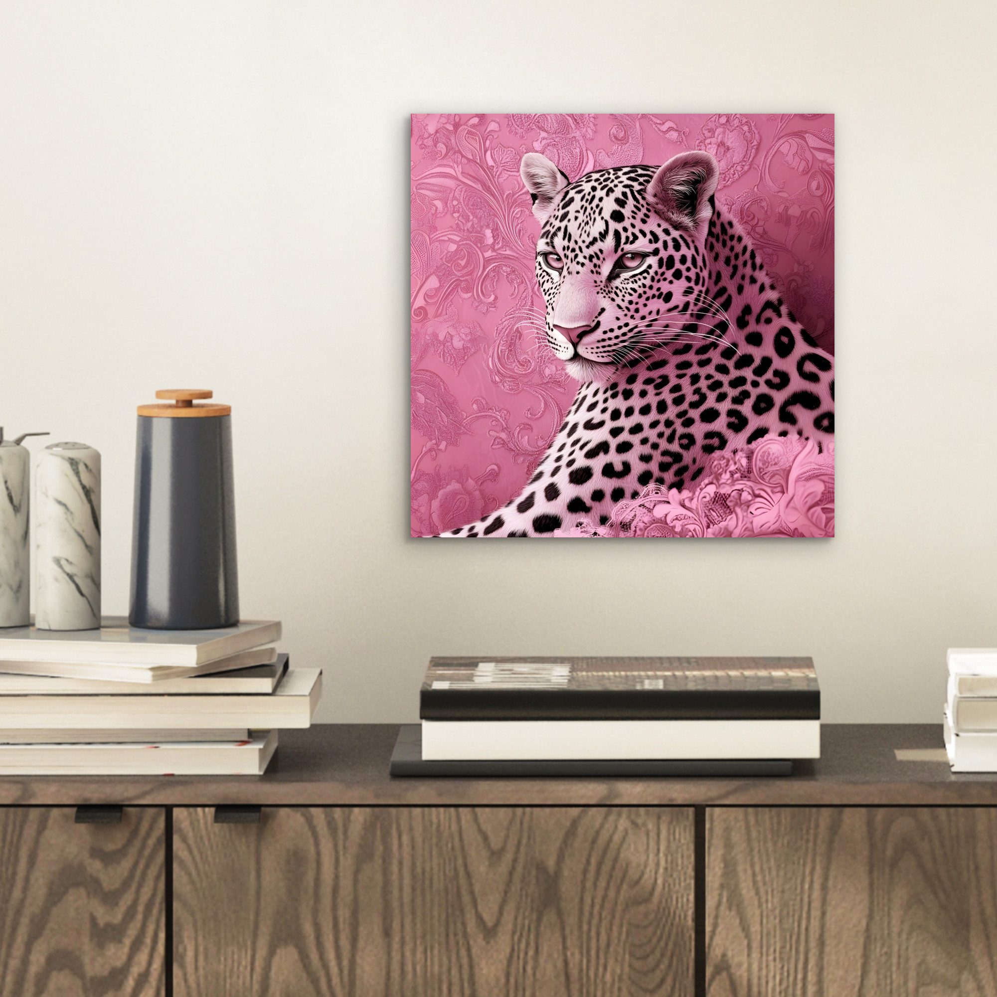 MuchoWow Metallbild Panther - Deluxe - Rosa, Inkl. Aufhängung, Alu-Dibond-D günstig online kaufen
