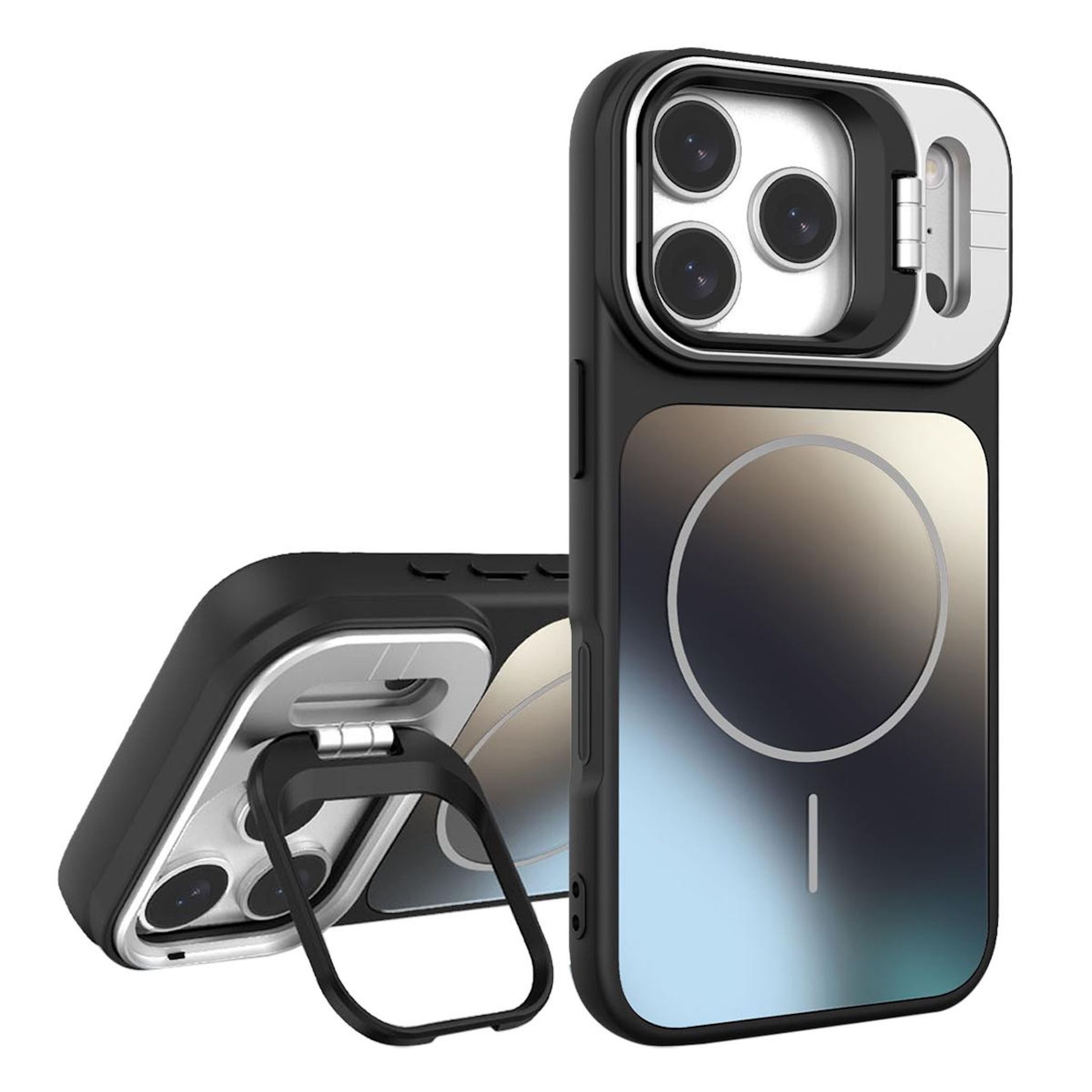 Wigento Handyhülle Für Apple iPhone 17 Pro Max AG Frosted TPU MagSafe Hülle Stand Schwarz, MagSafe, Kameraschutz, Standfunktion