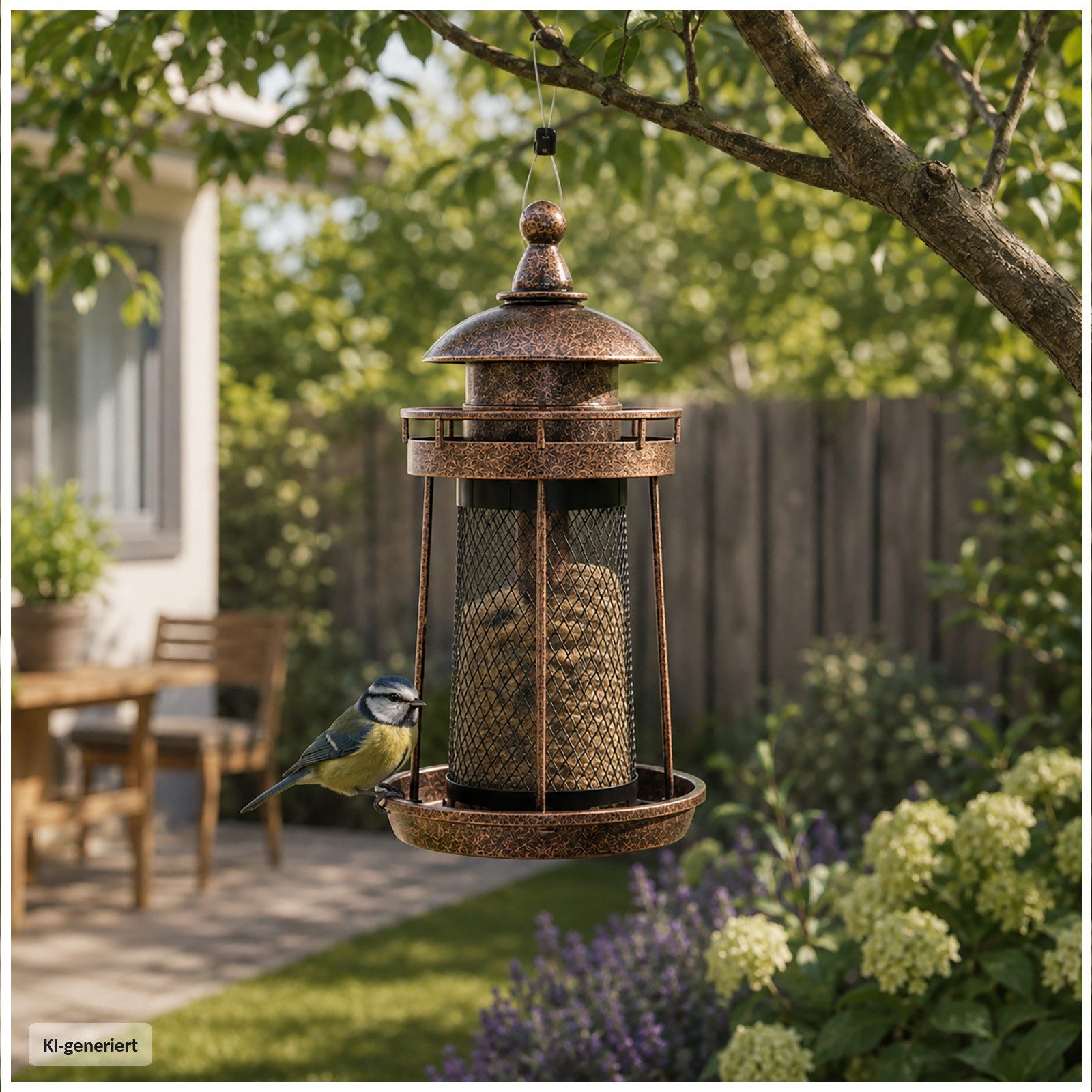 HTI-Living Futterspender Vogelfutterspender Nessa Leuchtturm Metallic Gold, Futterhaus maritim zum Hängen