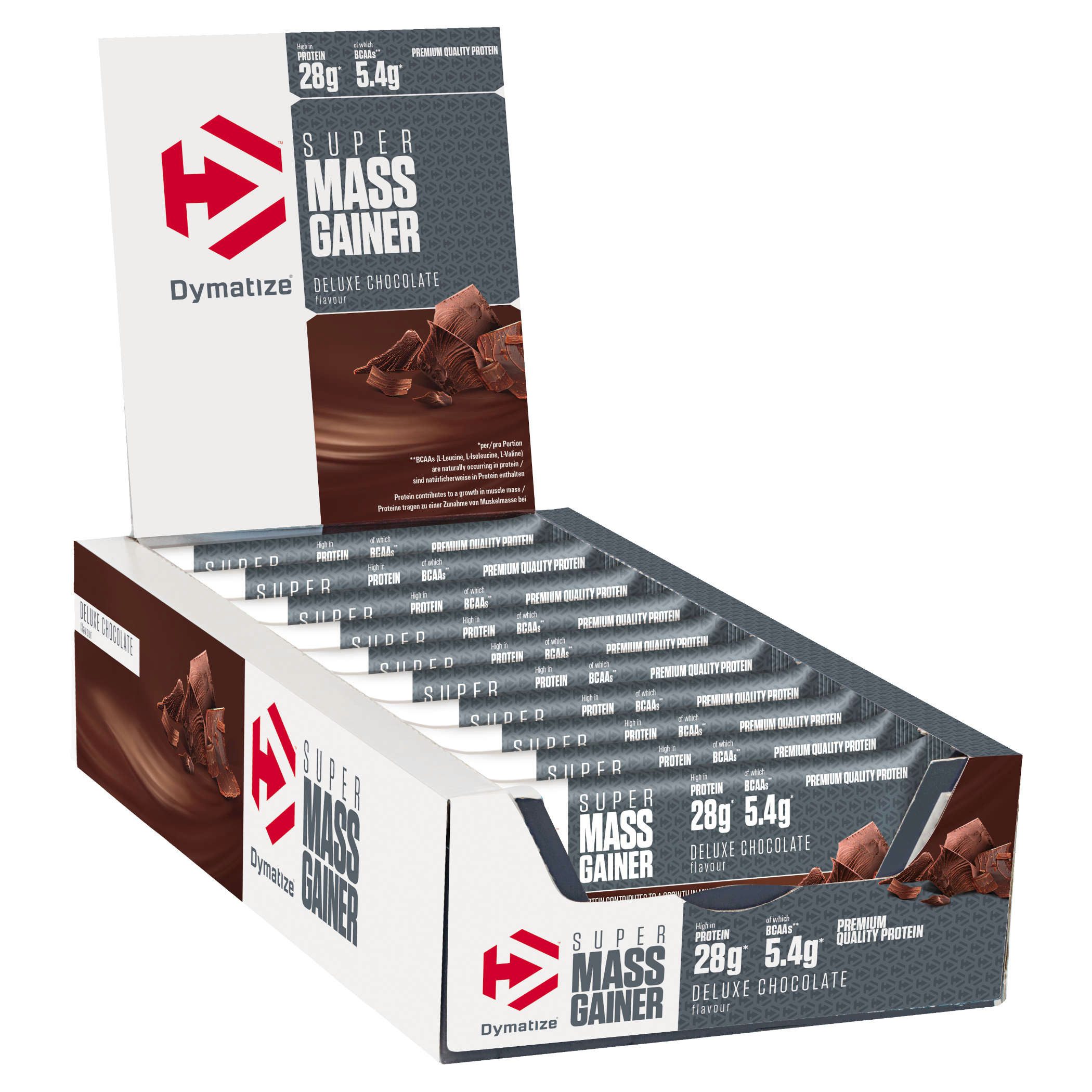 Dymatize High Protein Weight-Gainer Riegel Super Mass Chocolate 10 x 90 g Riegel, 900 g