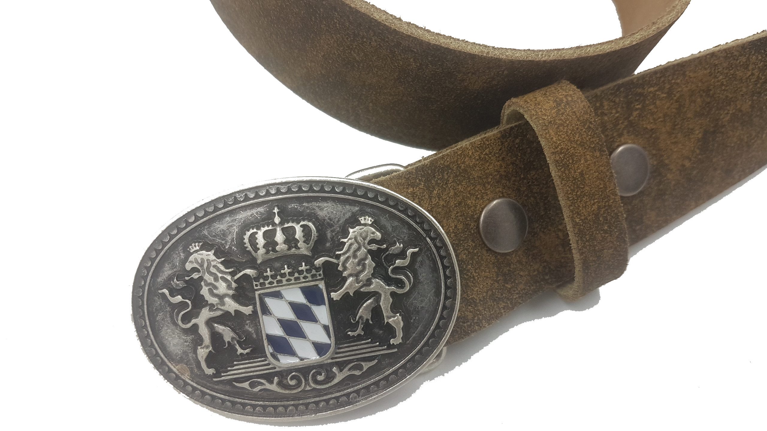 Pezzo D'oro Ledergürtel Rindsledergürtel braun-oliv inkl. Schließe mit Bayern-Wappen altsilber bayrisches Wappen in blau/weiß