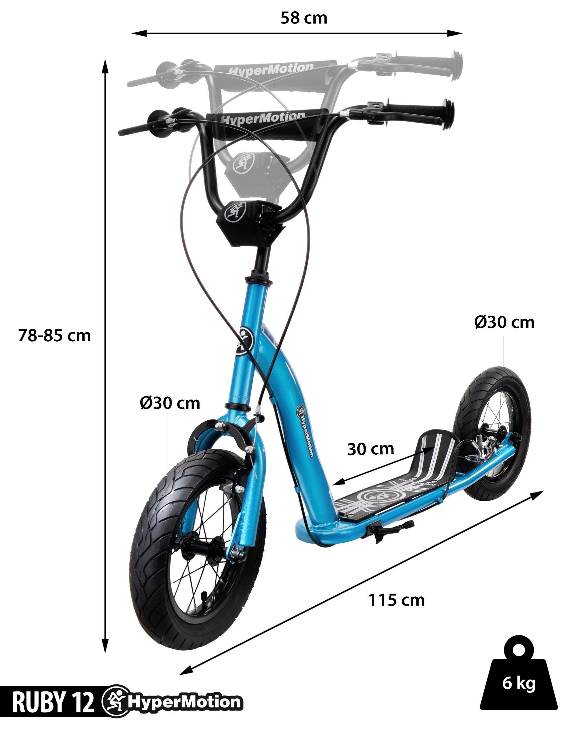 HyperMotion Scooter Tretroller RUBY 12 – Blau mit 30 cm Luftreifen