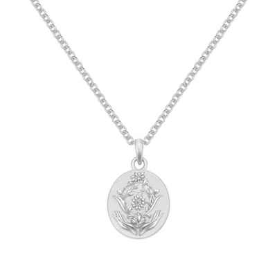 Hey Happiness Statementkette 'Künstler' Halskette Silber 925 mit Bedeutung, 18K Gold, Filigrane Damenkette Anhänger Platte Blumen, Symbolkette
