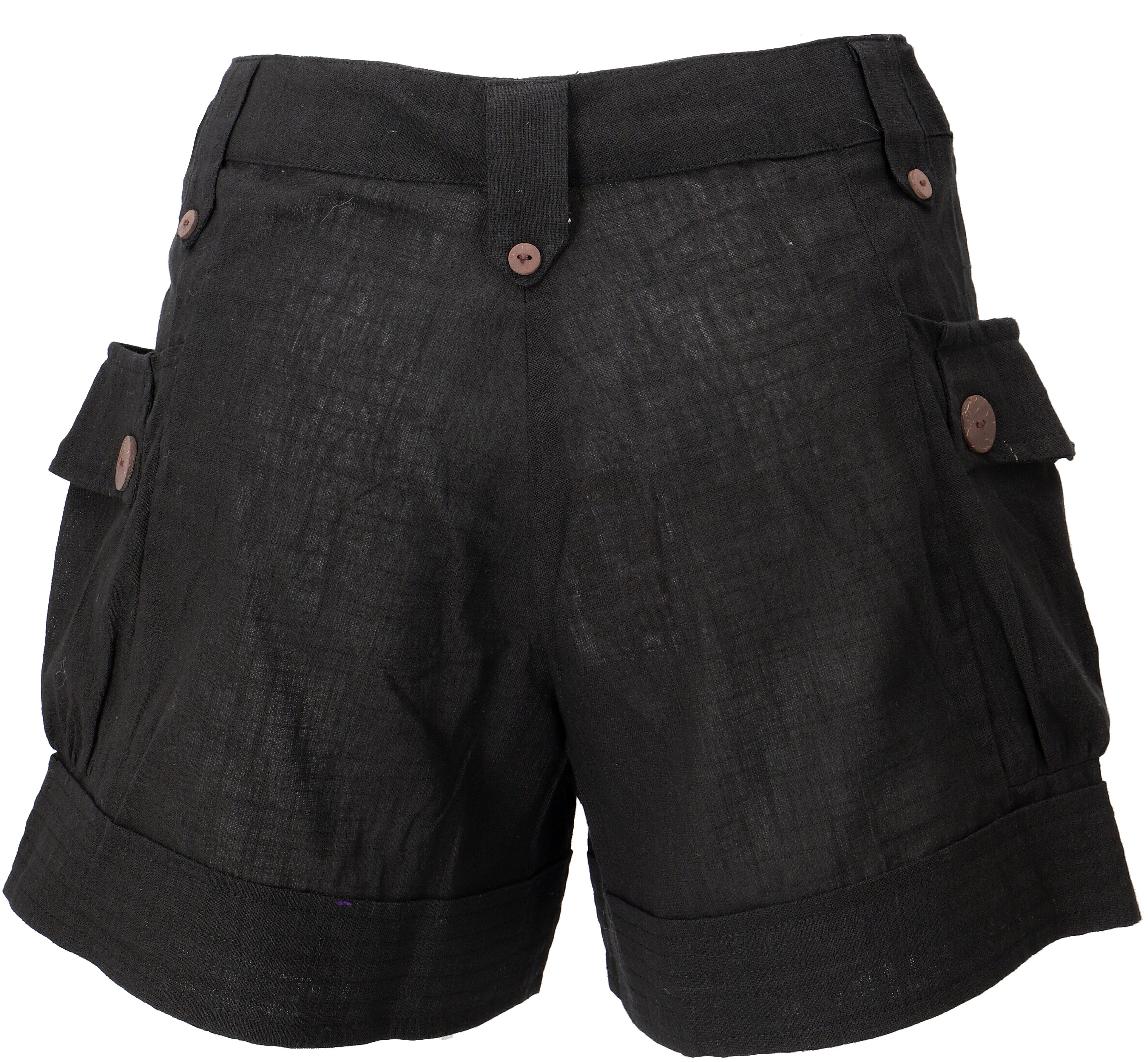 Guru-Shop Hose & Shorts Shorts Boho-chic, kurze Hose Leinenlook - schwarz a günstig online kaufen