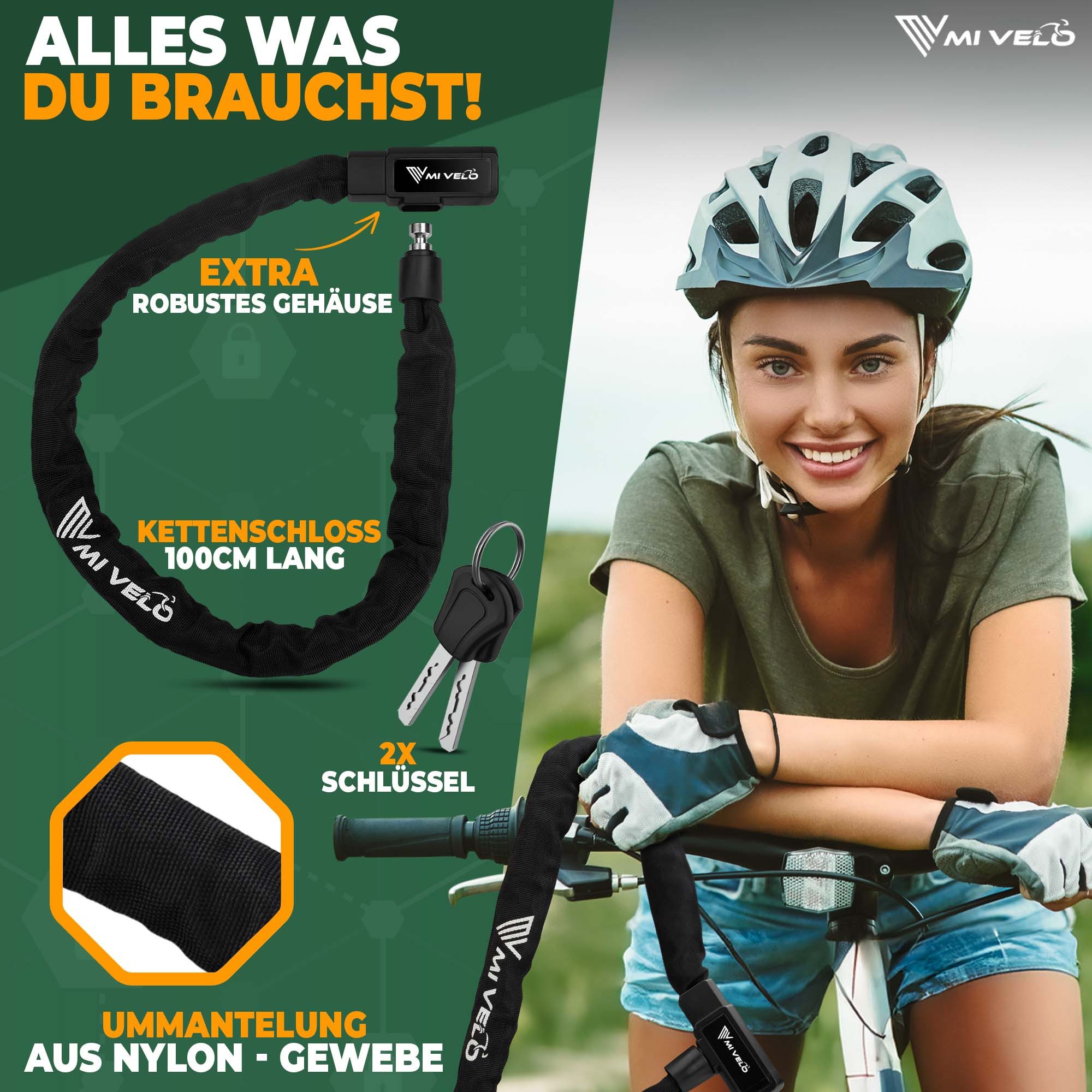 MIVELO Kettenschloss MIVELO FAHRRADSCHLOSS mit Schlüssel 100 cm Fahrrad Schloss, Vierkantstahl