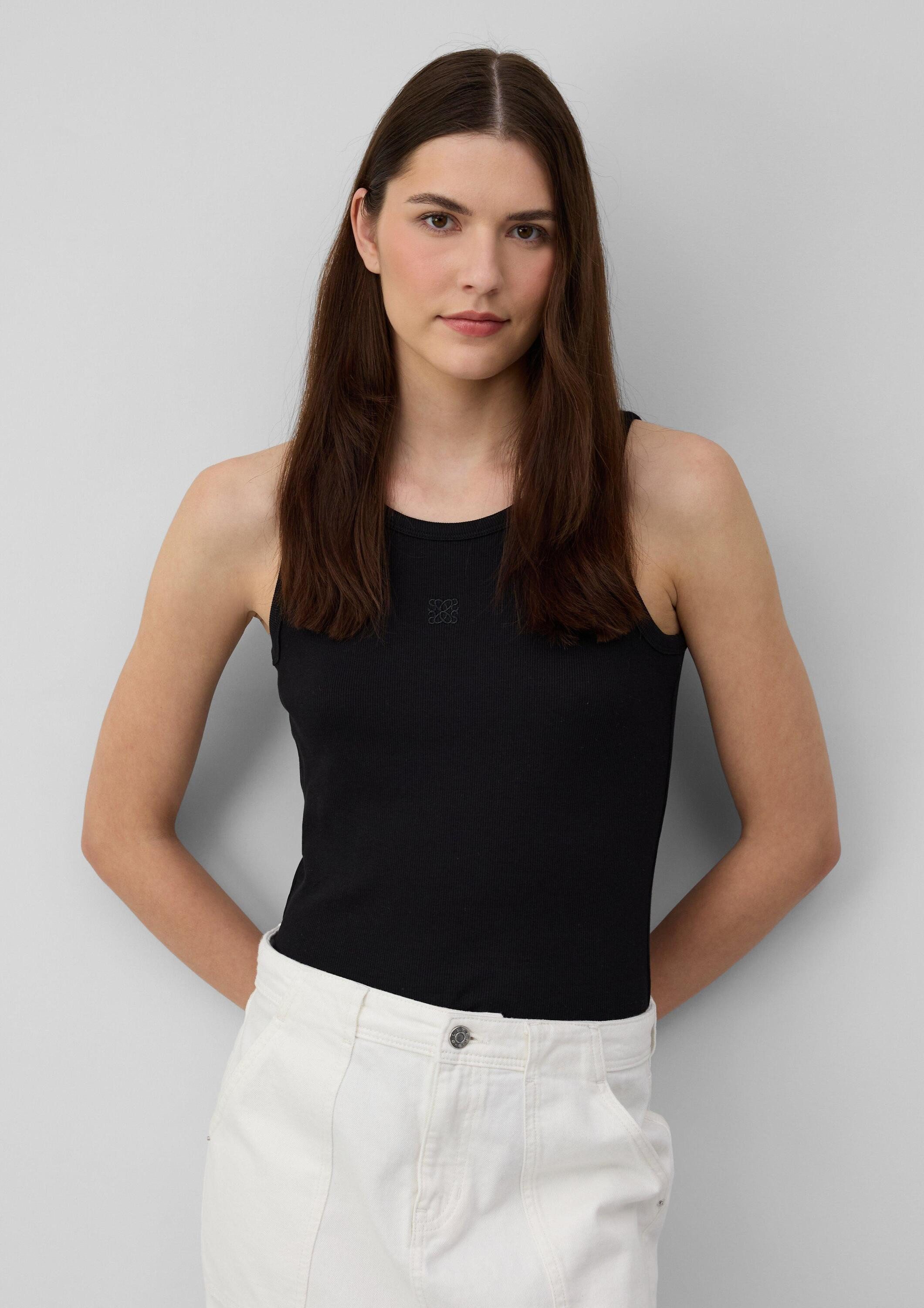 s.Oliver Muscleshirt T-Shirt Ripp-Top im Slim Fit mit Stickerei
