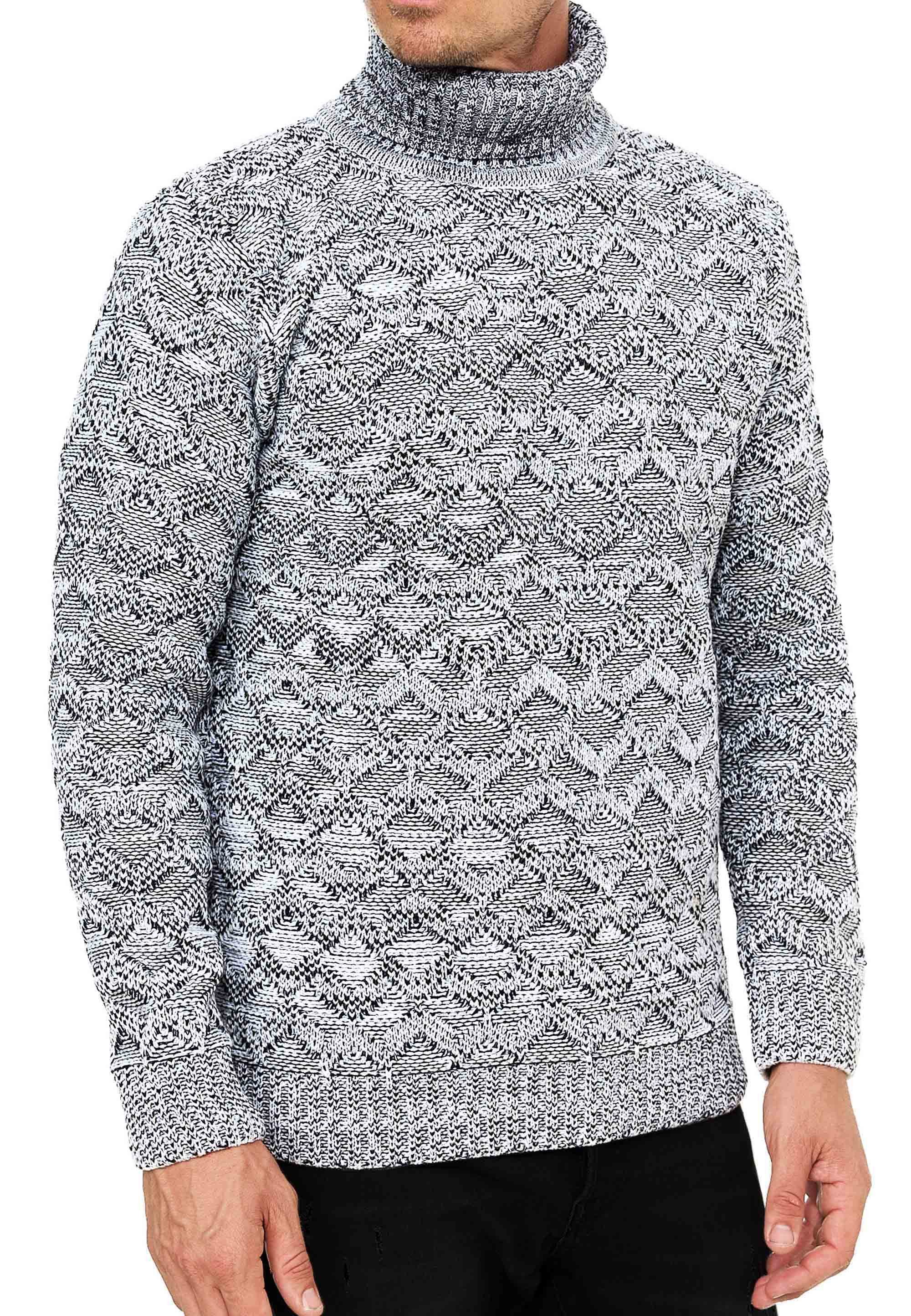 R-NEAL Rollkragenpullover Rollkragen Kontrast Pullover Freizeit Grob-Strick Pulli mit Karomuster
