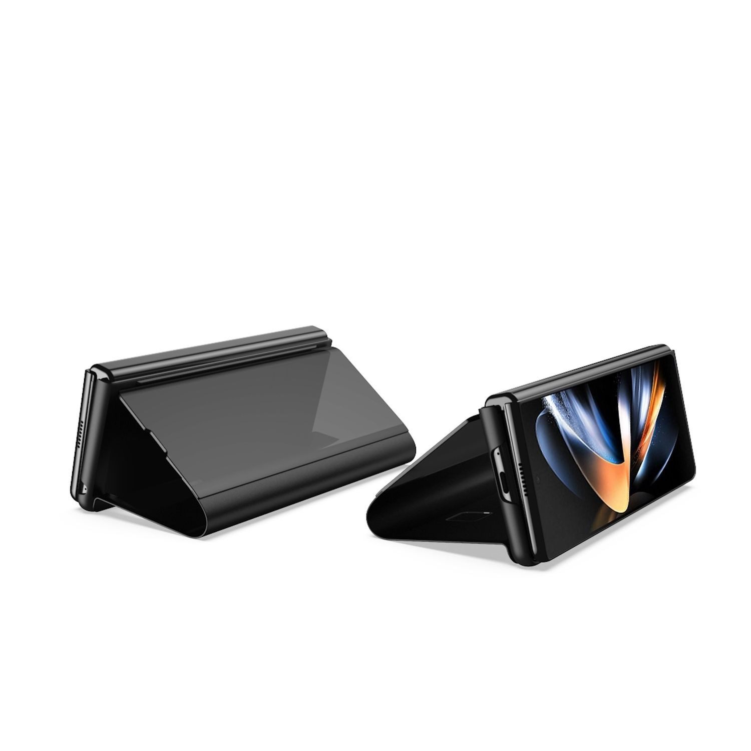 Wigento Handyhülle Für Samsung Galaxy Z Fold7 5G View Spiegel Wake UP Smart Hülle Gold, Elektroplattiertes Spiegel-Design, horizontaler Klappständer