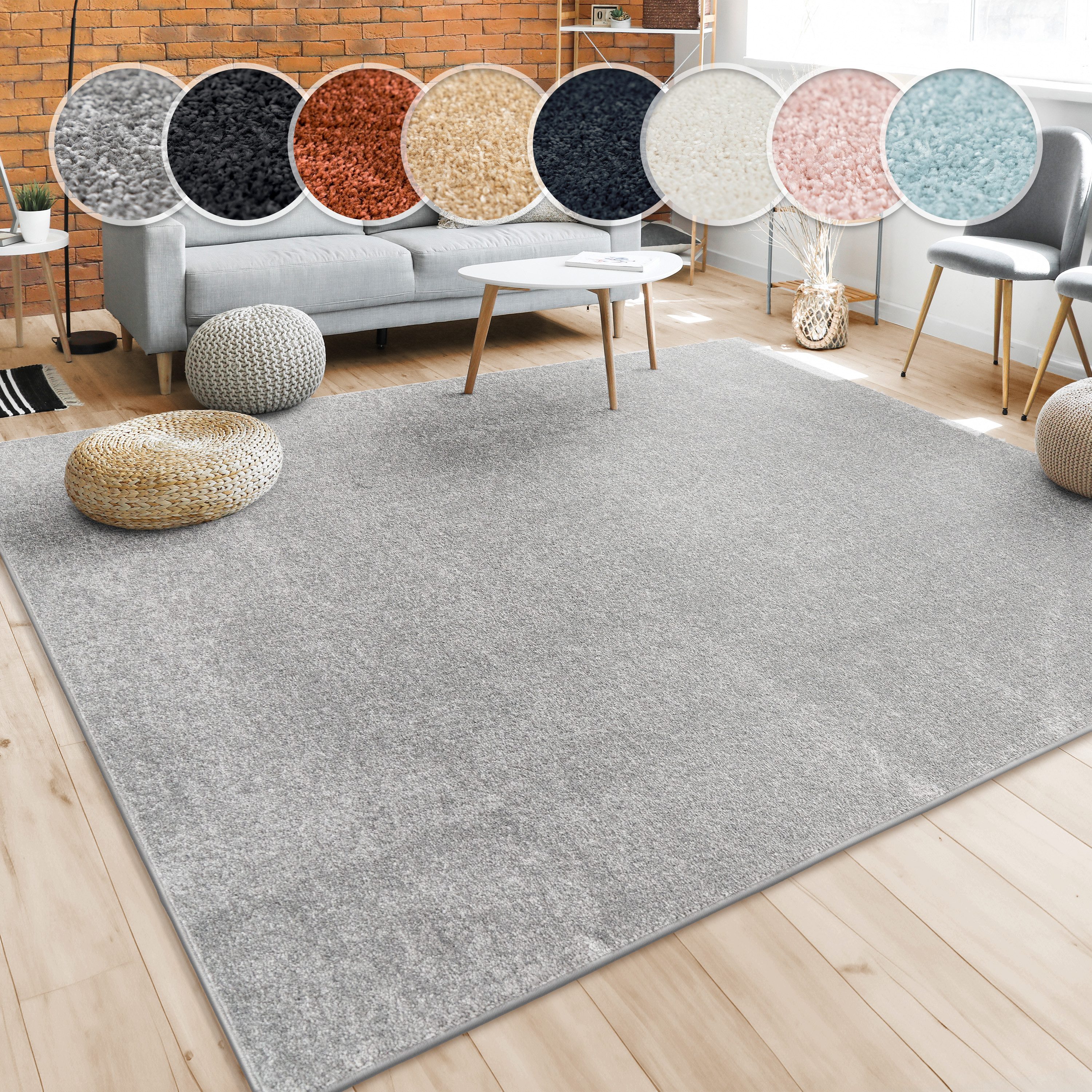 Paco Home Teppich Porto 890, rechteckig, Höhe: 13 mm, Kurzflor, Uni-Farben, ideal im Wohnzimmer & Schlafzimmer