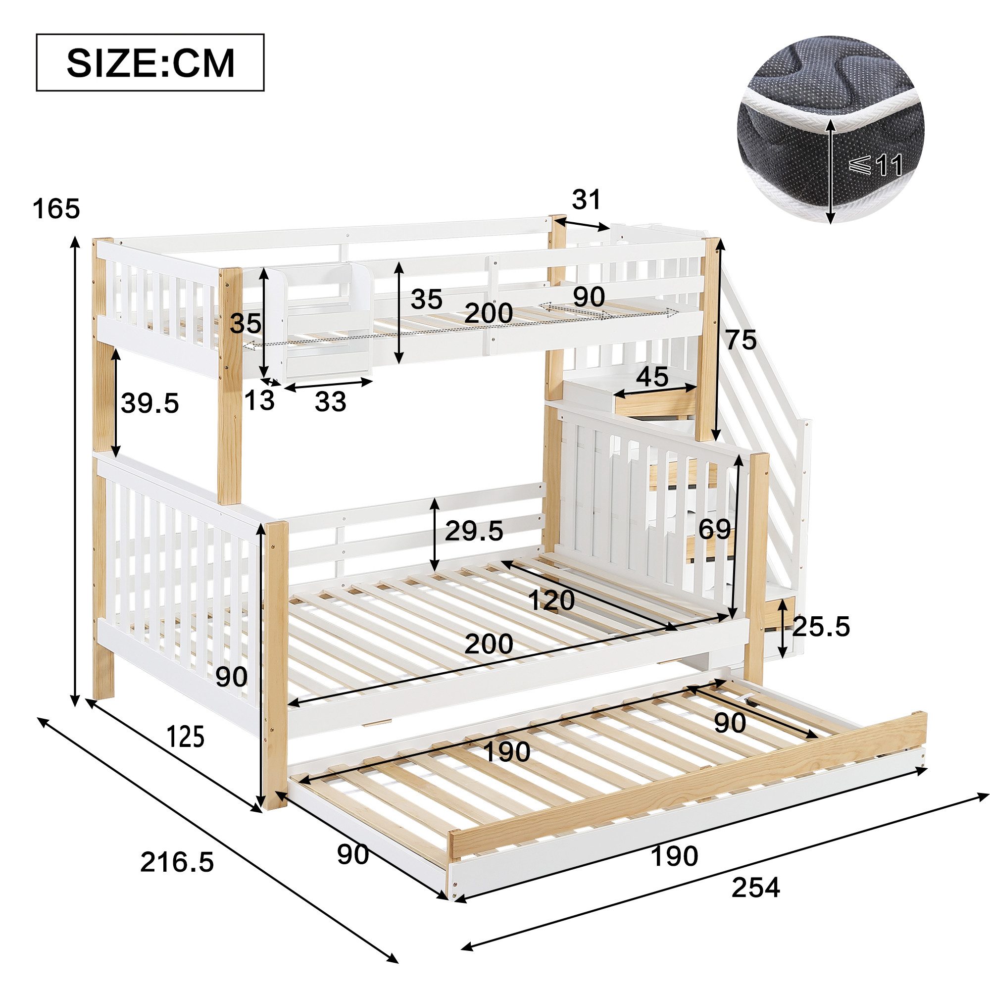 Flieks Etagenbett, Kinderbett 90x200cm+120x200cm mit Ausziehbett 90x190cm S günstig online kaufen