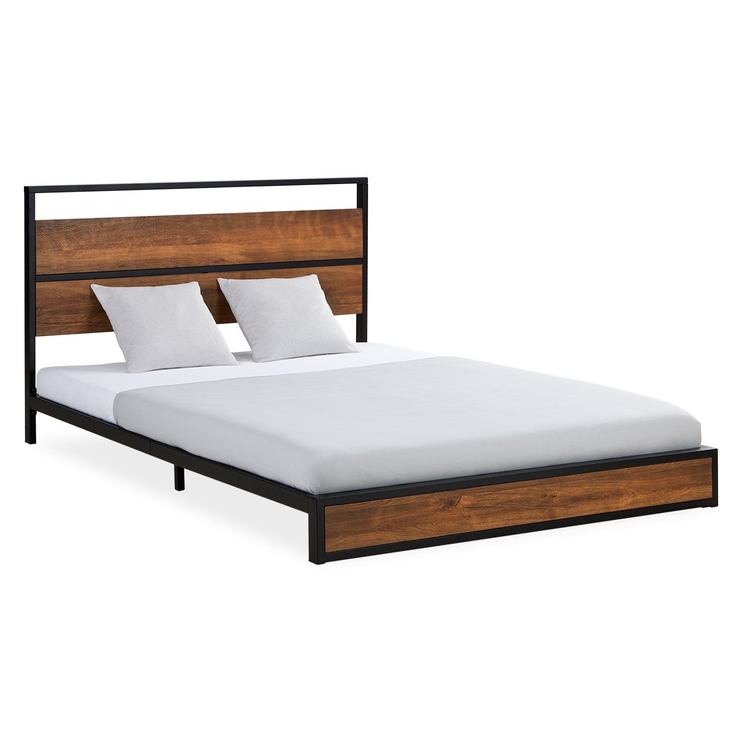 Homestyle4u Metallbett 140x200 Holz Doppelbett mit Kopfteil Schwarz Kiefer (Set, mit Lattenrost), Metall