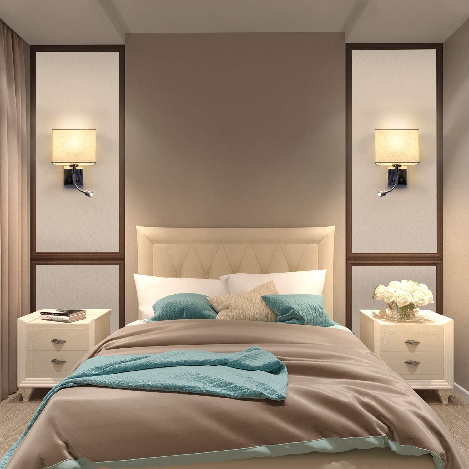 ZMH Wandleuchte Bettlampe mit Schalter Leselampe verstellbar Beleuchtung, drehbar, LED wechselbar, Wandleuchte mit Leselicht E27 Wandlampe mit Flexarm für Schlafzimmer
