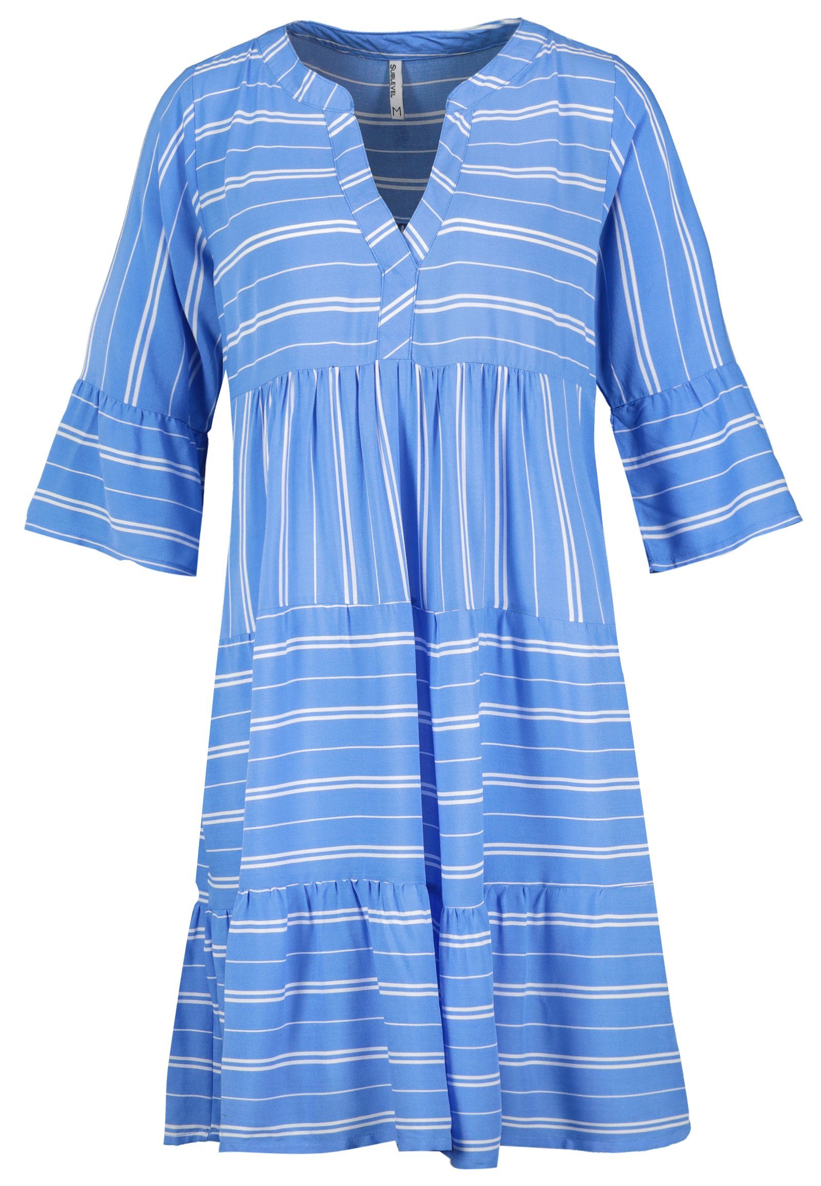 SUBLEVEL Strandkleid Sublevel Damen Kleid Strandkleid Sommerkleid 100% Viskose MIT VOLANTS Middle Blue