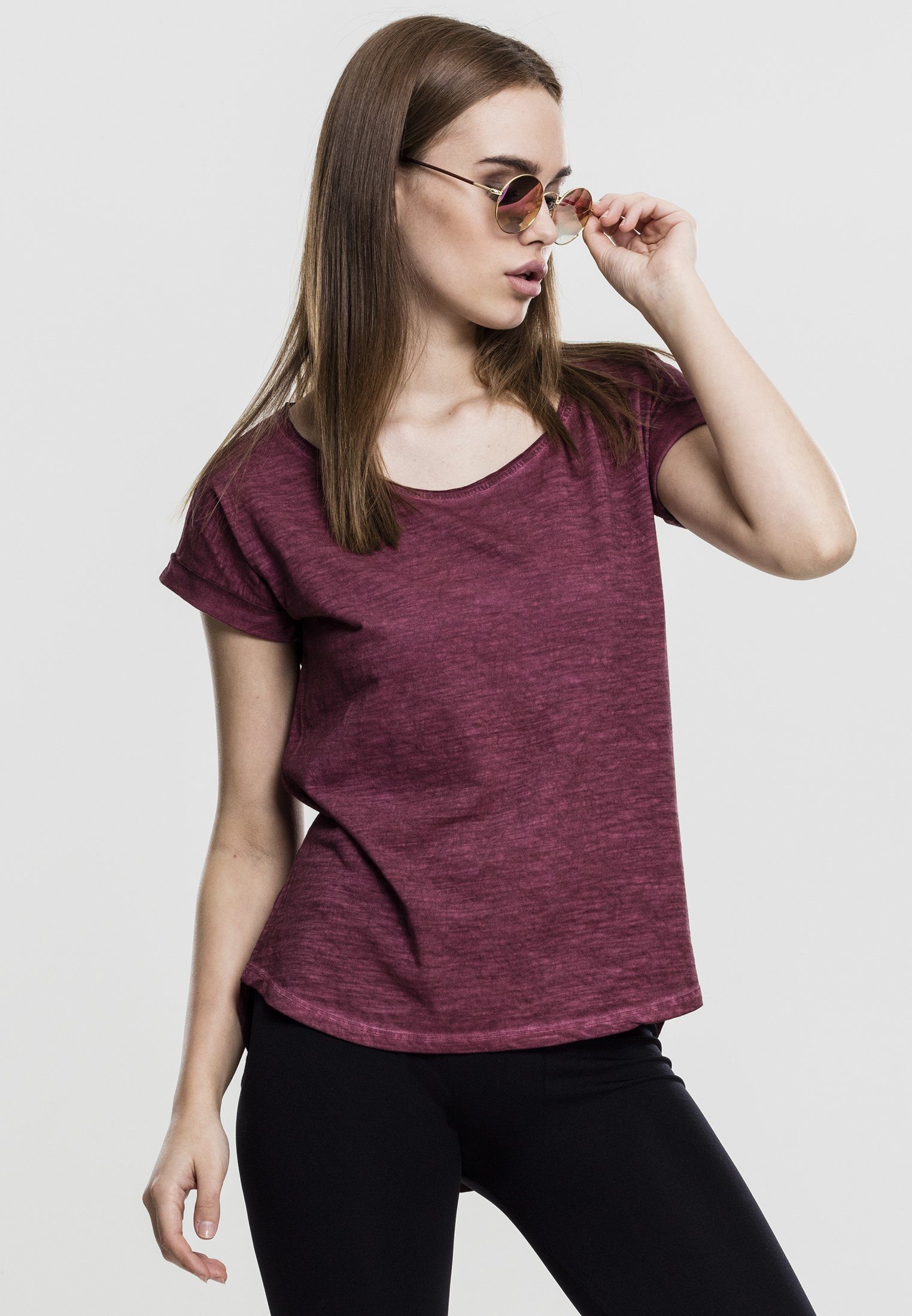 burgundy Back Spray URBAN Tee Shaped Dye Long CLASSICS Kurzarmshirt Ladies Damen (1-tlg)