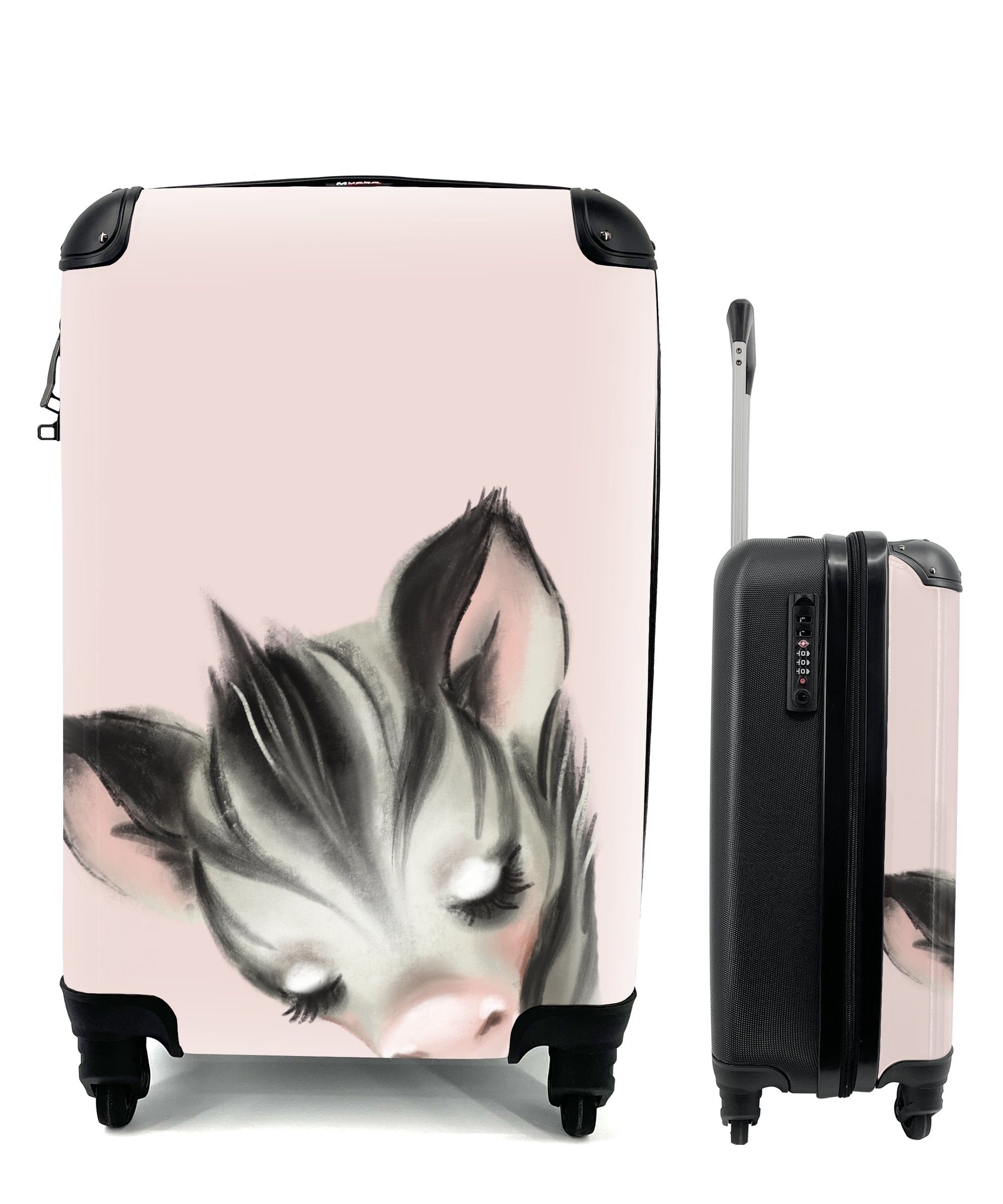 MuchoWow Handgepäckkoffer Zebra - Rosa - Pastell, 4 Rollen, Reisetasche mit rollen, Handgepäck für Ferien, Trolley, Reisekoffer