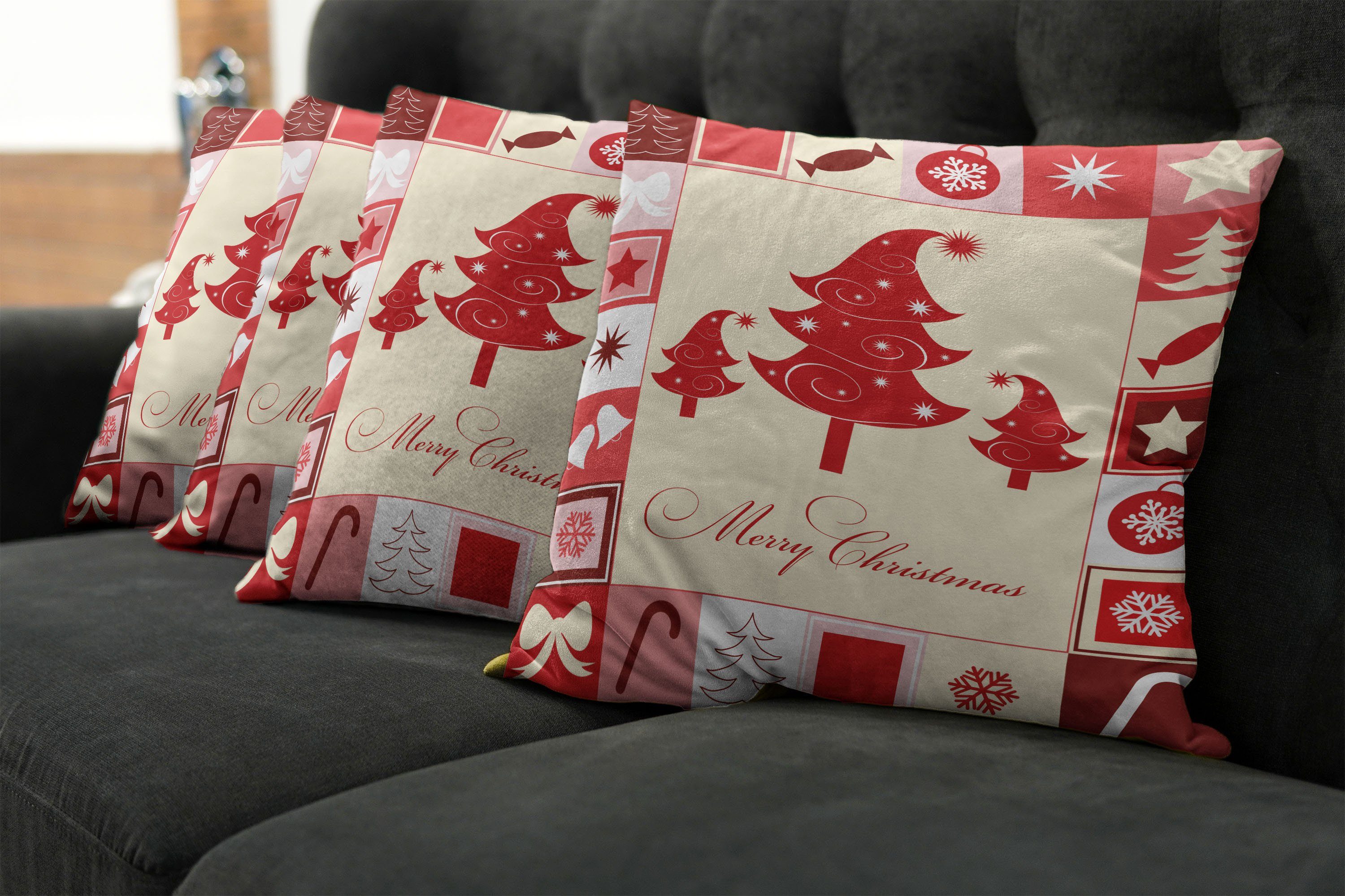(4 Weihnachten Bäume Sterne Süßigkeit Abakuhaus Accent Doppelseitiger Stück), Modern Kissenbezüge Digitaldruck,