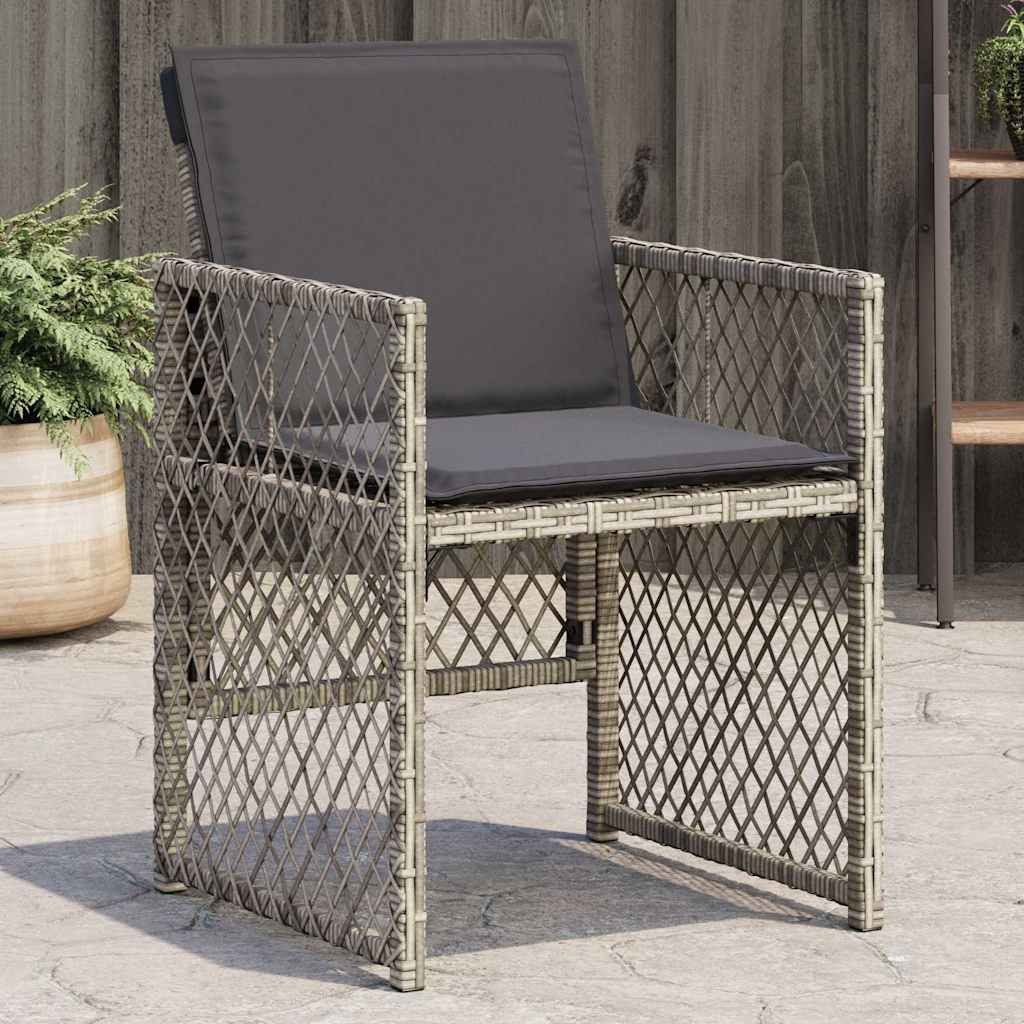 furnicato Gartenstuhl 50,5x54x79 cm Grau aus PE-Rattan und pulverbeschichtetem (1 St), Wetterfeste Sitzgruppe mit klappbaren Lehnen und waschbaren Kissen