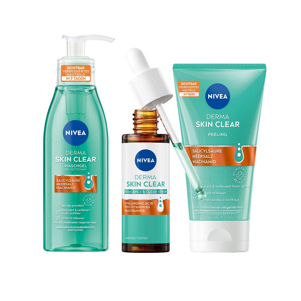 Nivea Gesichtsserum DERMA SKIN CLEAR Set Night Routine 3-teilig Set, 3-tlg.