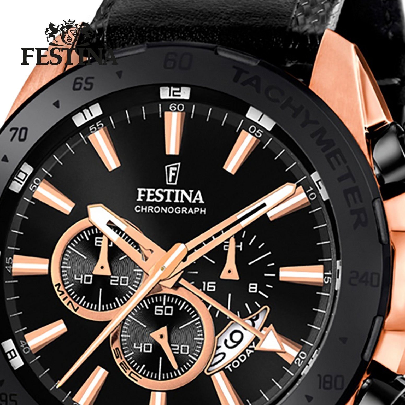 Armbanduhr schwarz Uhr Festina F16900/1 Chronograph Herren Lederarmband Festina Herren rund, Chronograph,