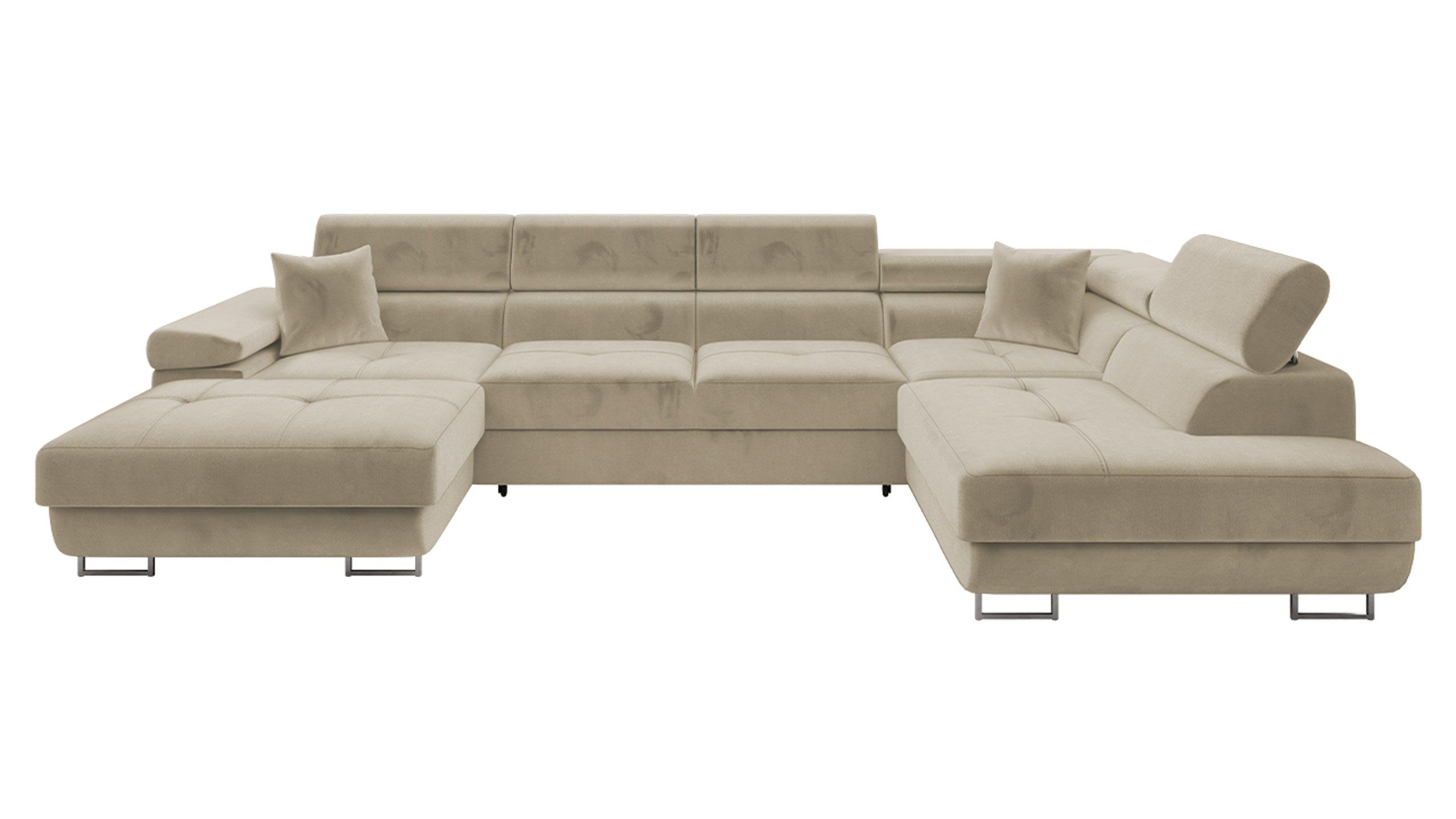 MIRJAN24 Wohnlandschaft Torezio Bis, mit Bettkasten und Schlaffunktion, Einstellbare Kopfstützen, 346x203x70-90 cm, U-Form