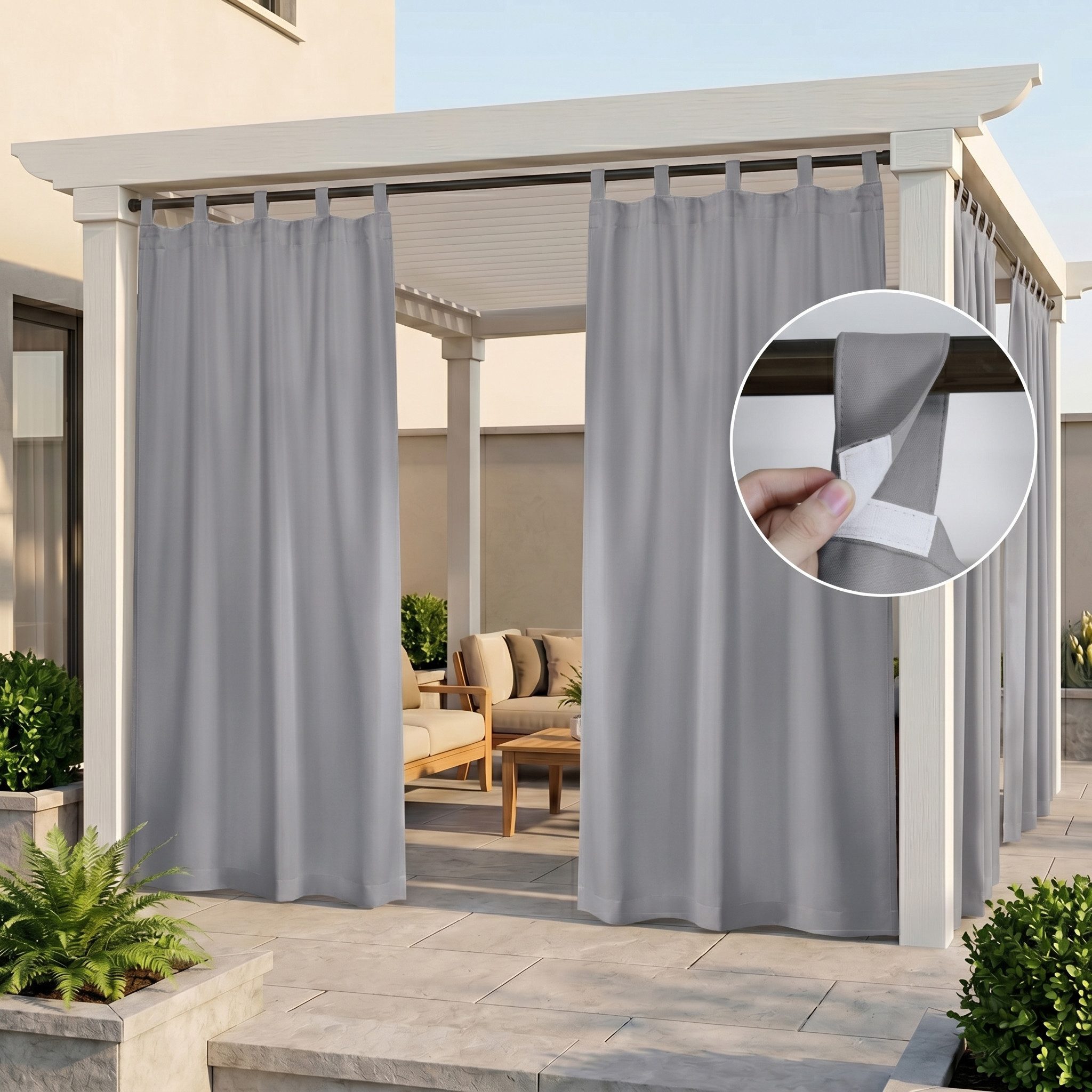 Rosnek Outdoorvorhang Outdoor Vorhang wasserabweisend, Verdunkelung & Sichtschutz (2 St), Balkonvorhang mit Thermoschutz, 132 cm breit, für Terrasse & Pavillon