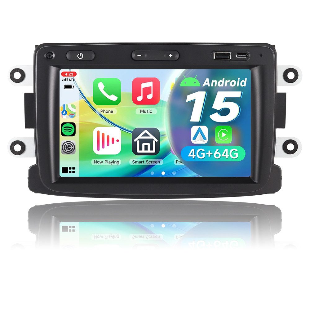 A-Sure 7" 4G+64G Android 15 CarPlay Für Renault Dacia Duster Sandero Captur Autoradio (Digitalradio (DAB)