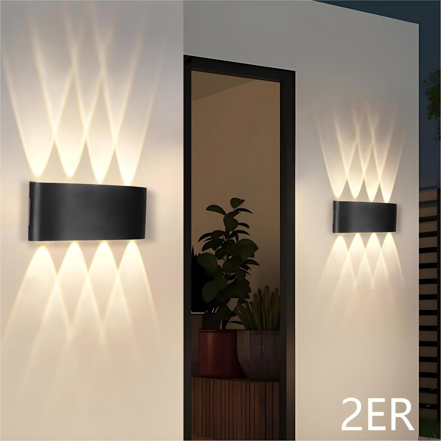 ZMH LED Wandleuchte Außenwandleuchte Schwarz Up Down 7W Wandstrahler Wand Treppenhaus, ‎Energieeffizient, LED fest integriert, 3000k, Außenleuchte Flur