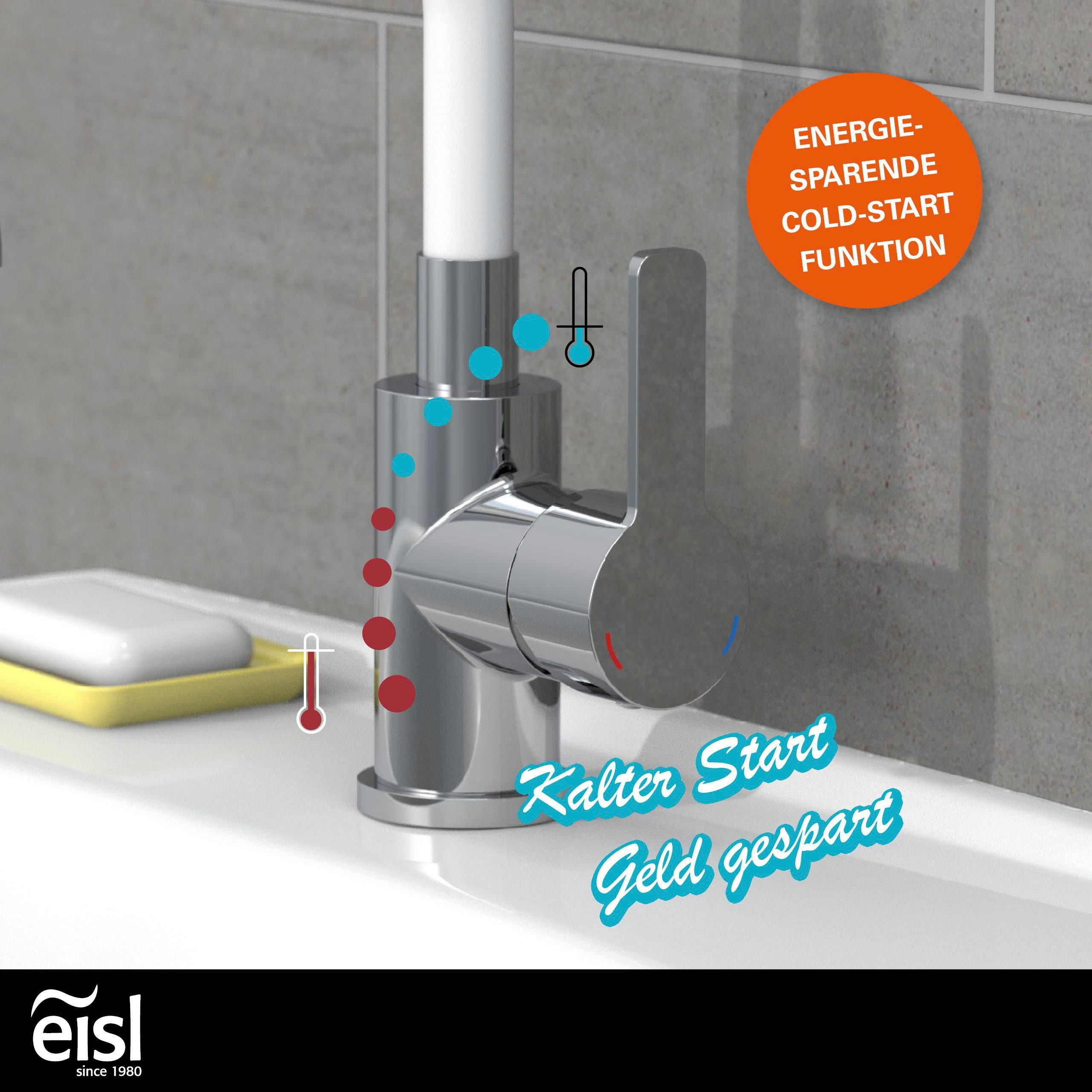 Eisl Waschtischarmatur Flexo energiesparender Wasserhahn, Mischbatterie Waschbecken, in Weiß/Chrom – Bild 4 von 5