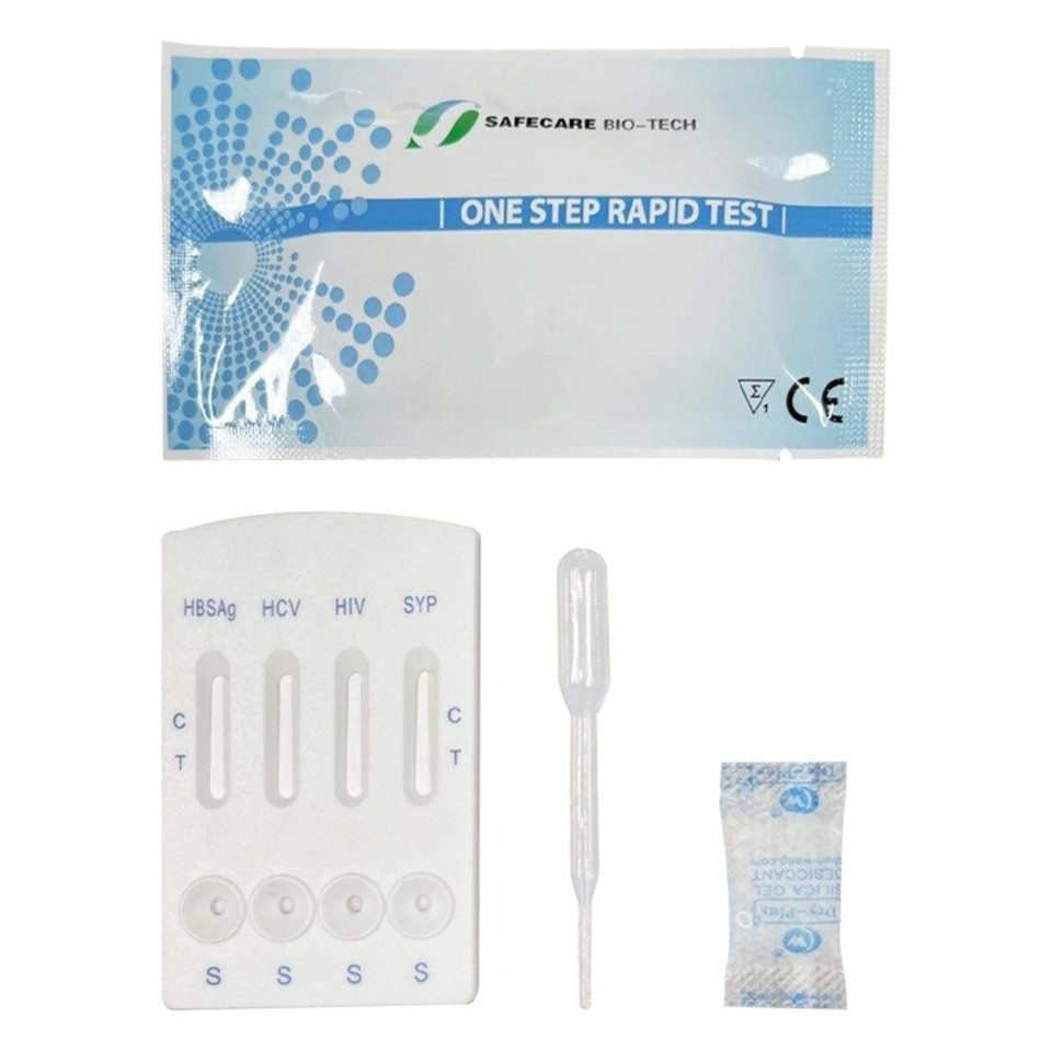 Safecare Bio-Tech Influenza-Schnelltest HIV Hepatitis B & C Syphilis Test 4in1 Schnelltest Bluttest Zuhause, 4 Messparameter, Testset, 1-tlg., Testkit zur einmaligen Durchführung eines Kombi-Schnelltests, 4in1 Kombi Schnelltest