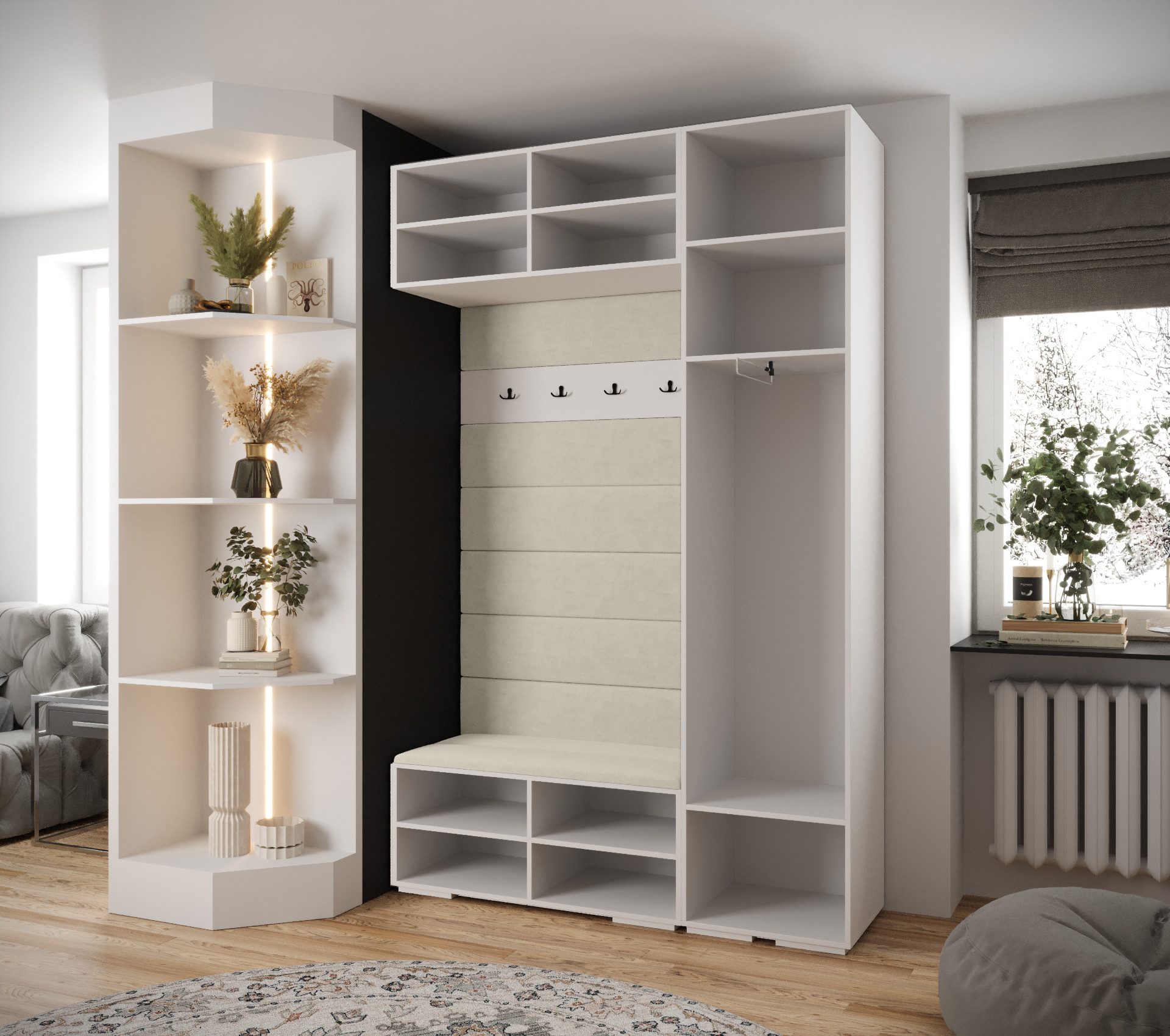 ABIKS MÖBEL Kompaktgarderobe INOVA 3 SATZ 19 Möbelset, Garderobe mit Kleiderstange und Regalen