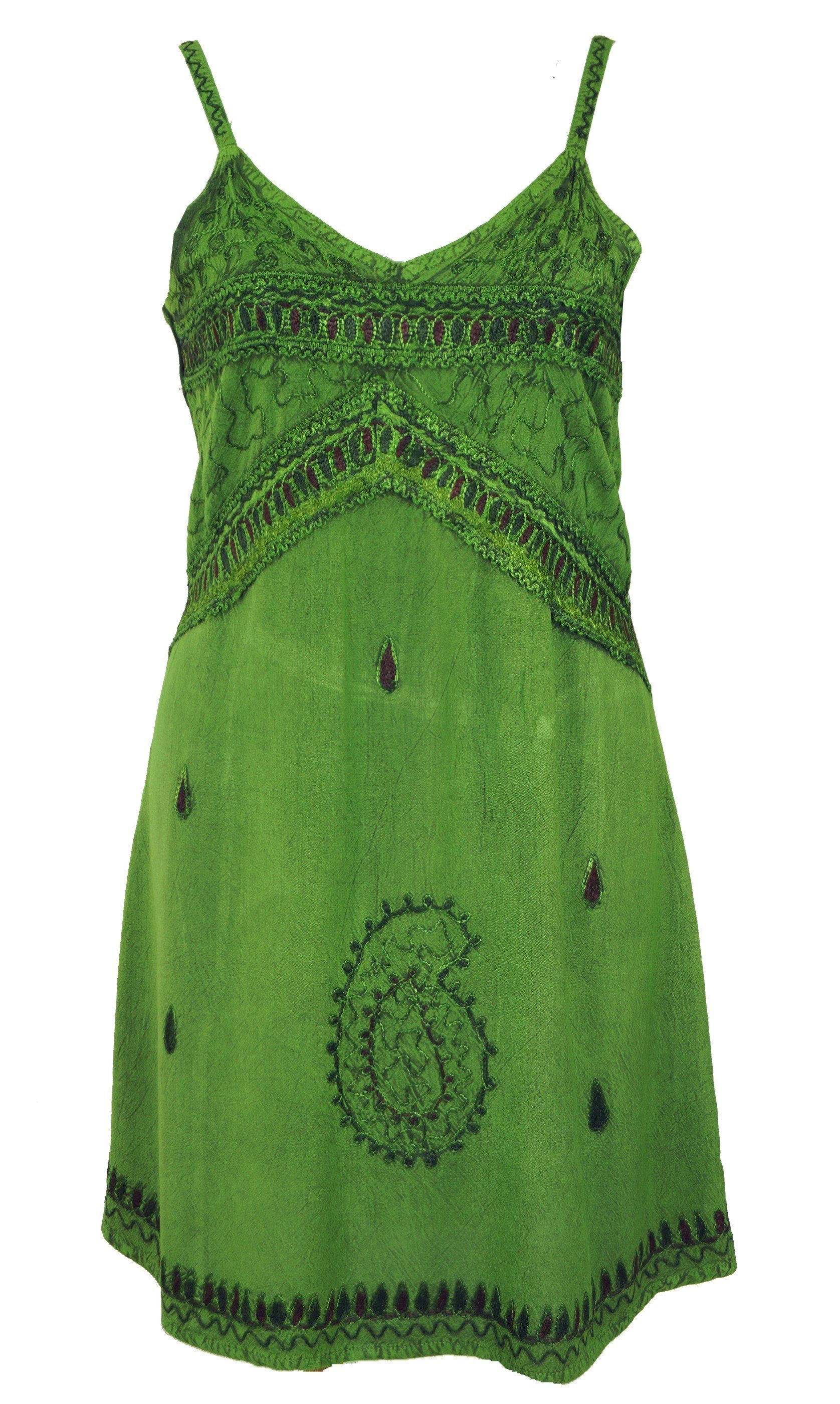 Guru-Shop Midikleid Besticktes indisches Kleid, Boho Minikleid -.. alternative Bekleidung grün Design 1