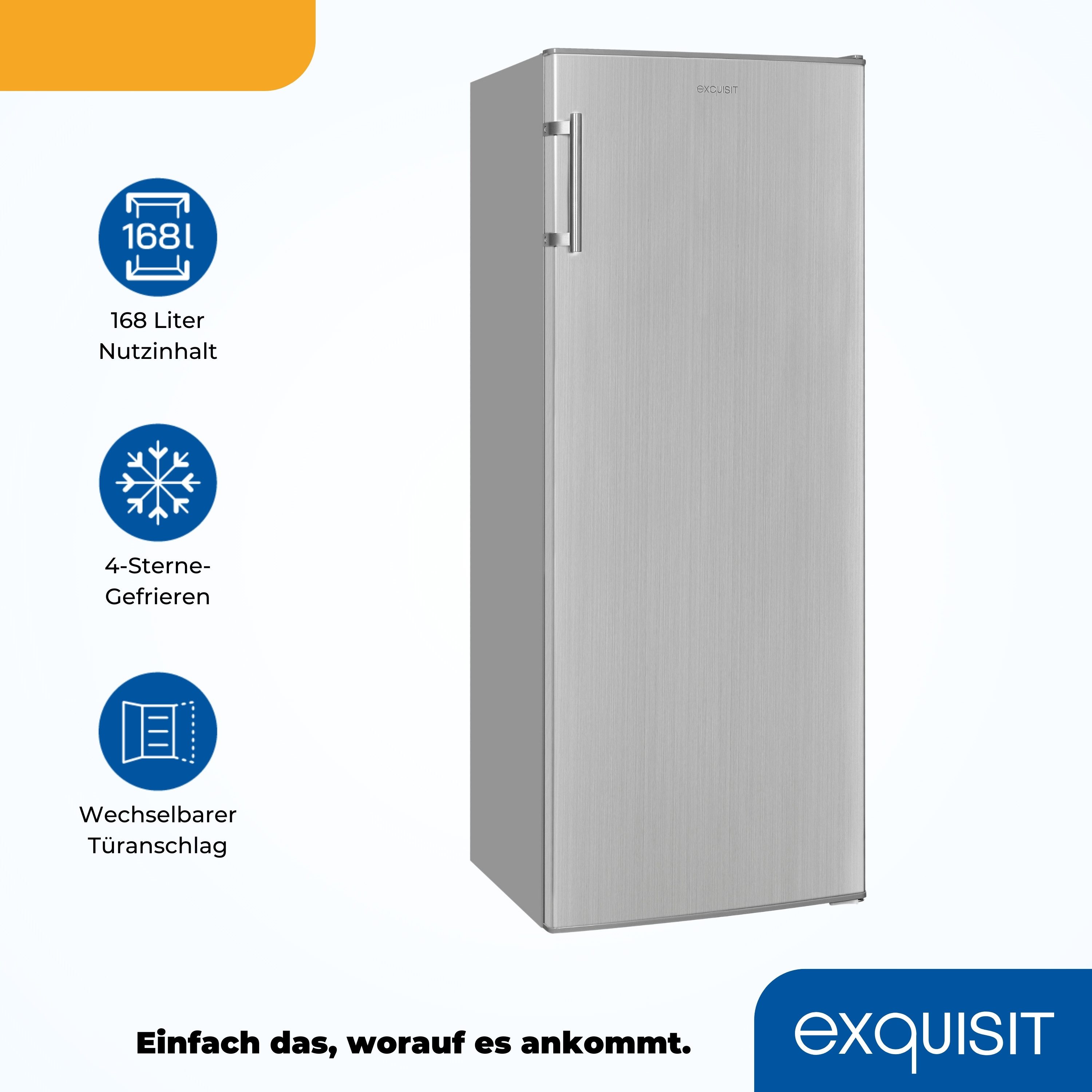 exquisit Gefrierschrank GS230-H-040E, 142.6 cm hoch, 54.4 cm breit, 4-Sterne-Gefrierfach, wechselbarer Türanschlag, effizient
