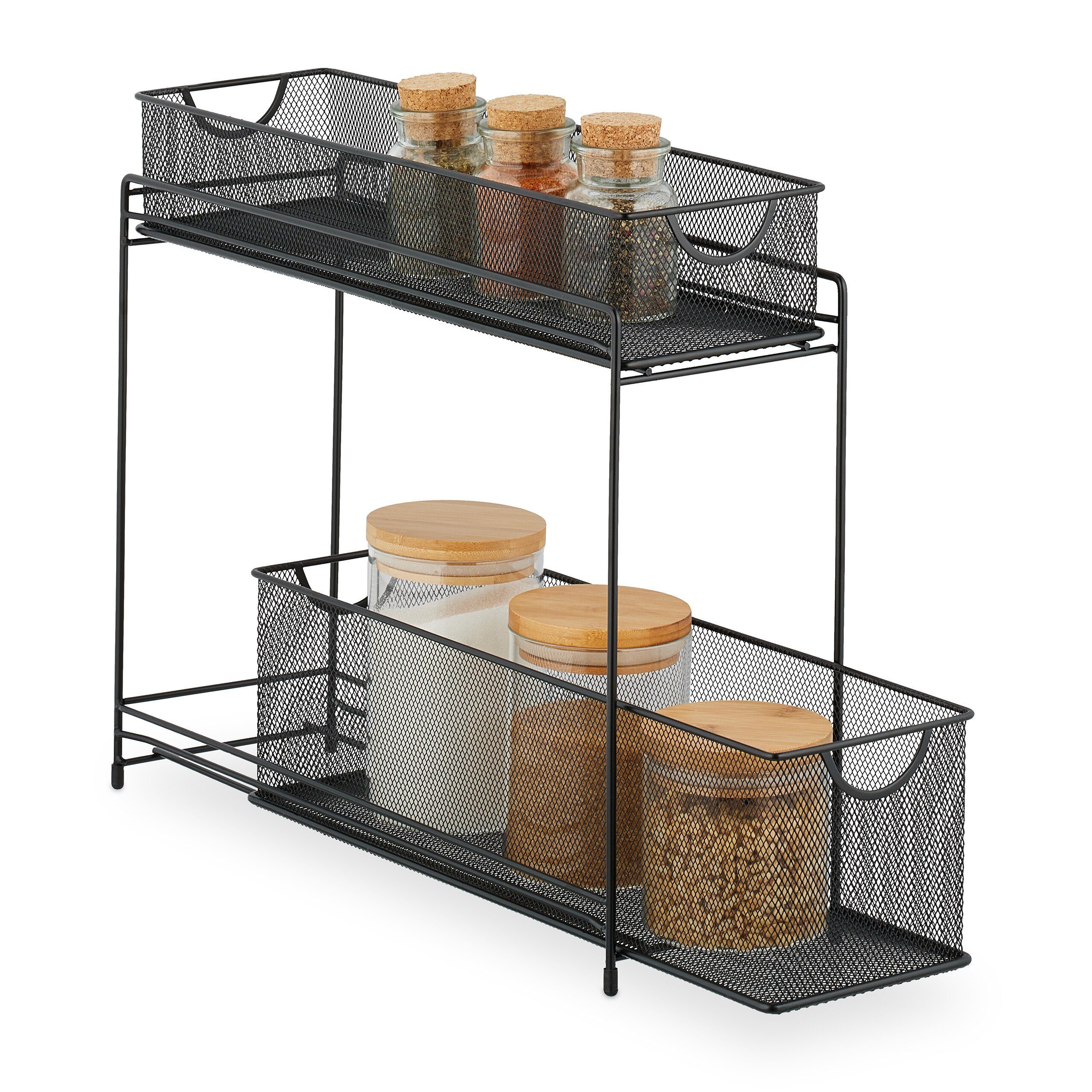 relaxdays Küchenregal Metall Küchenschrank Organizer, Schwarz günstig online kaufen