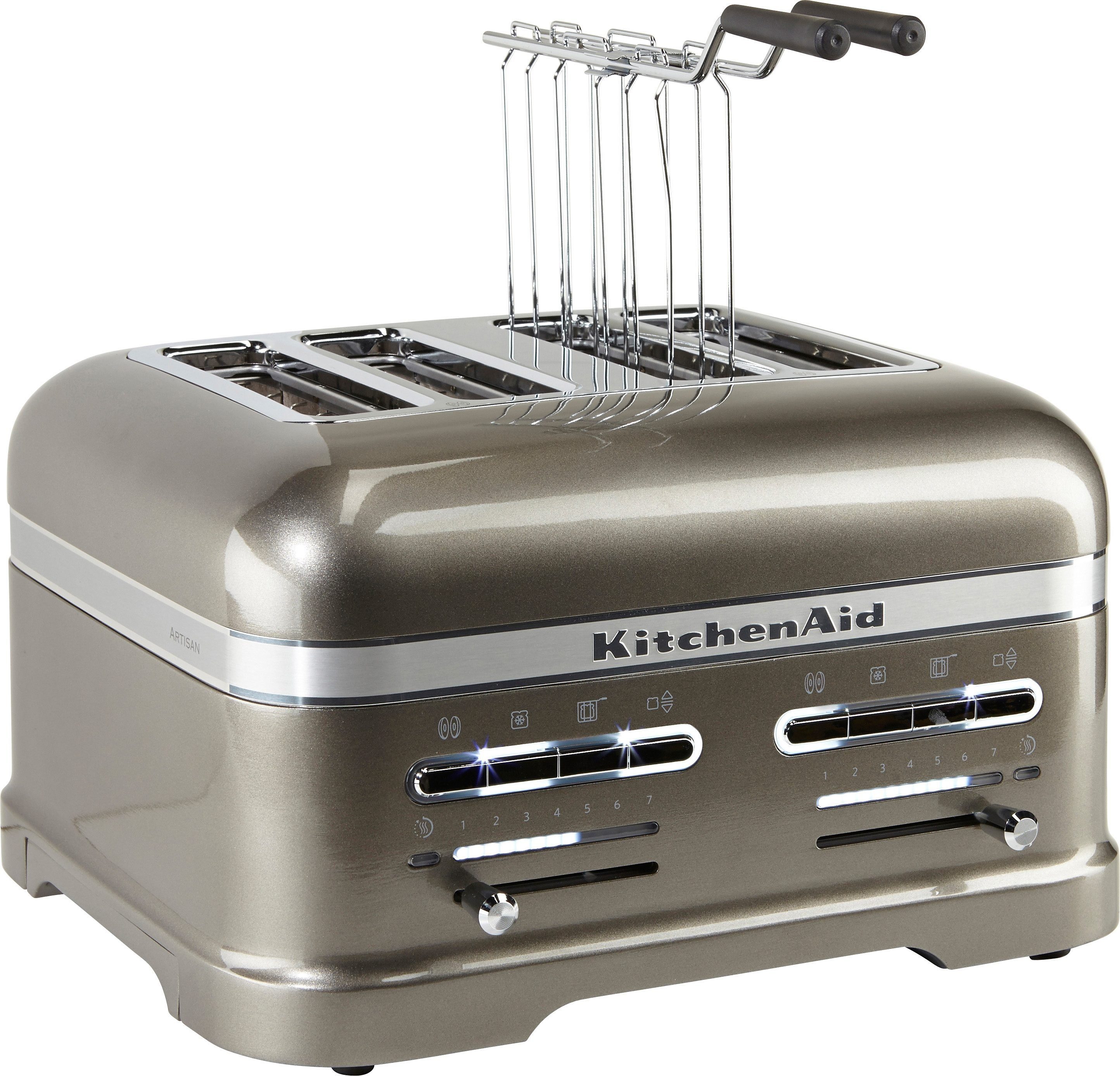 breiten KitchenAid KitchenAid 2-in-1-Toaster unabhängige ARTISAN mit Schlitzpaare MEDAILLON - Schlitzen, Metallgehäuse SILBER, extra 5KMT4205EMS Toaster 2 4-Scheiben