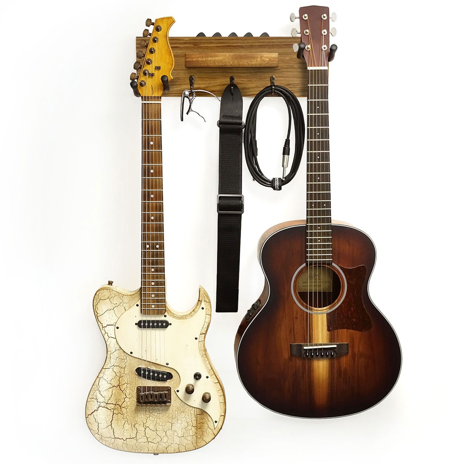 keepdrum Gitarrenständer keepdrum Gitarren-Wandhalterung Ebony für 2 Gitarren und Zubehör, (Gitarren, Gitarren-Wandhalter), Gitarren-Wandhalterung für 2 Gitarren und Zubehör