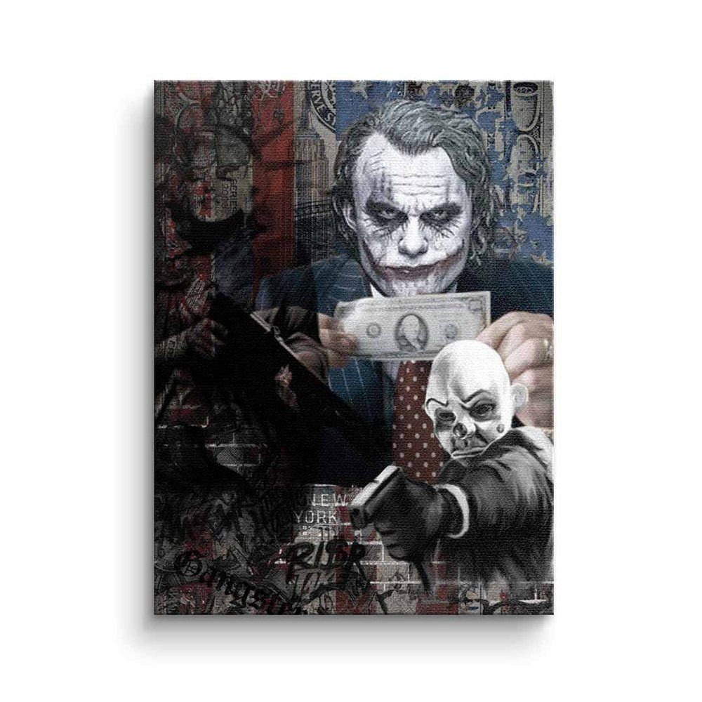 Money premium Serious Rahmen Leinwandbild, DOTCOMCANVAS® Pop Art Joker weißer mit Leinwandbild Motiv Geld Rahmen