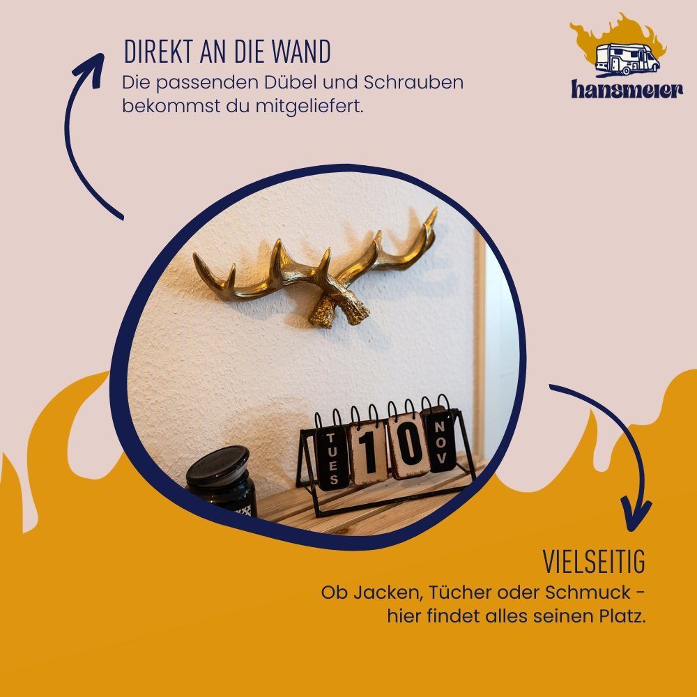 Hansmeier Wandgarderobe Geweih-Garderobe, Wanddekoration für Außen, Innen, Balkon & Garten